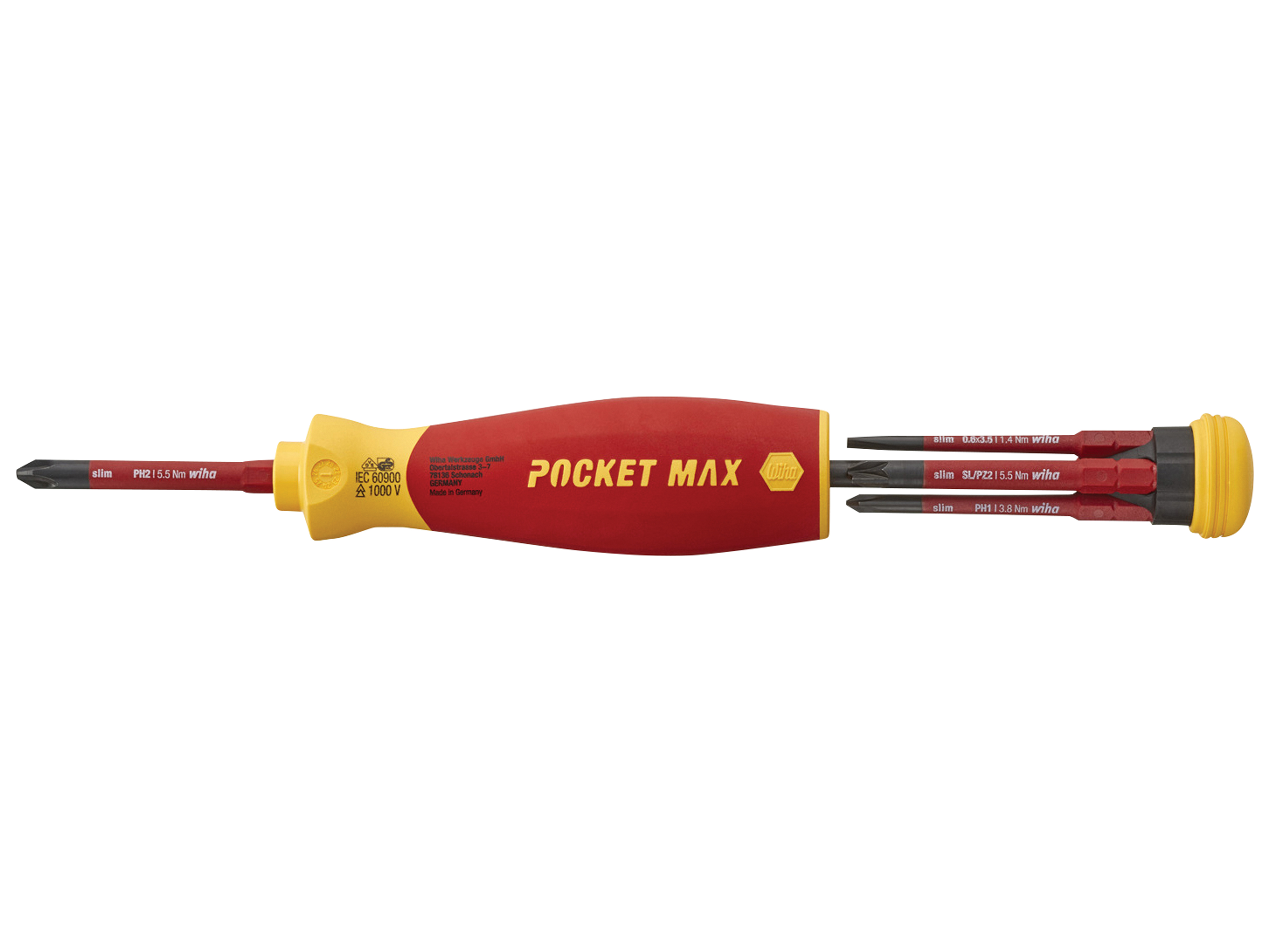 WIHA Schraubendreher mit Bitmagazin, 45296, PocketMax® electric, inkl. 4 slimBits