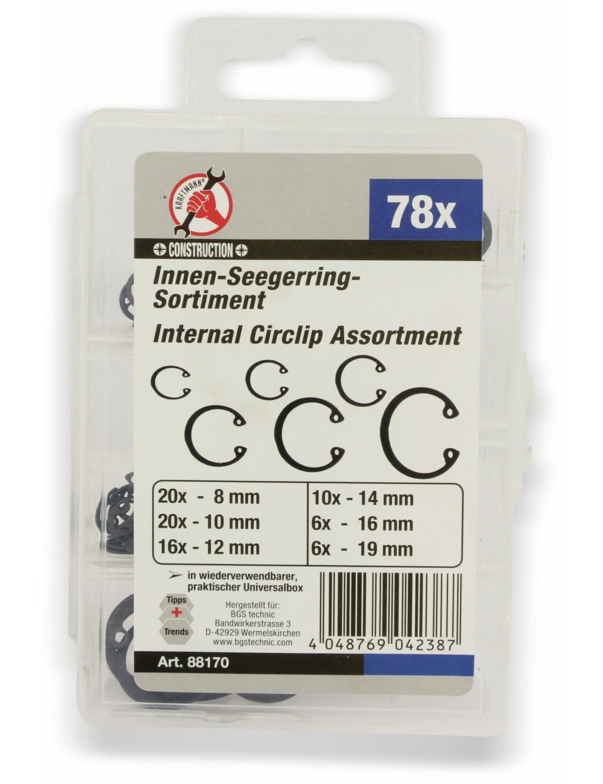 BGS TECHNIC Innen Seegerring-Sortiment, 78 Stück