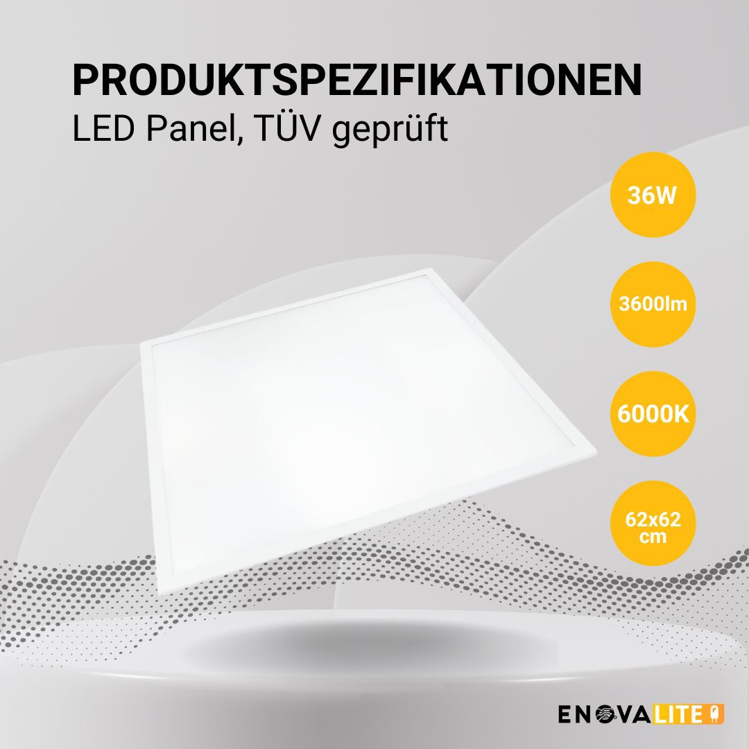ENOVALITE LED-Panel, 36 W, 3600 lm, EEK: F, 620x620 mm, 6000 K, 120° Abstrahlwinkel