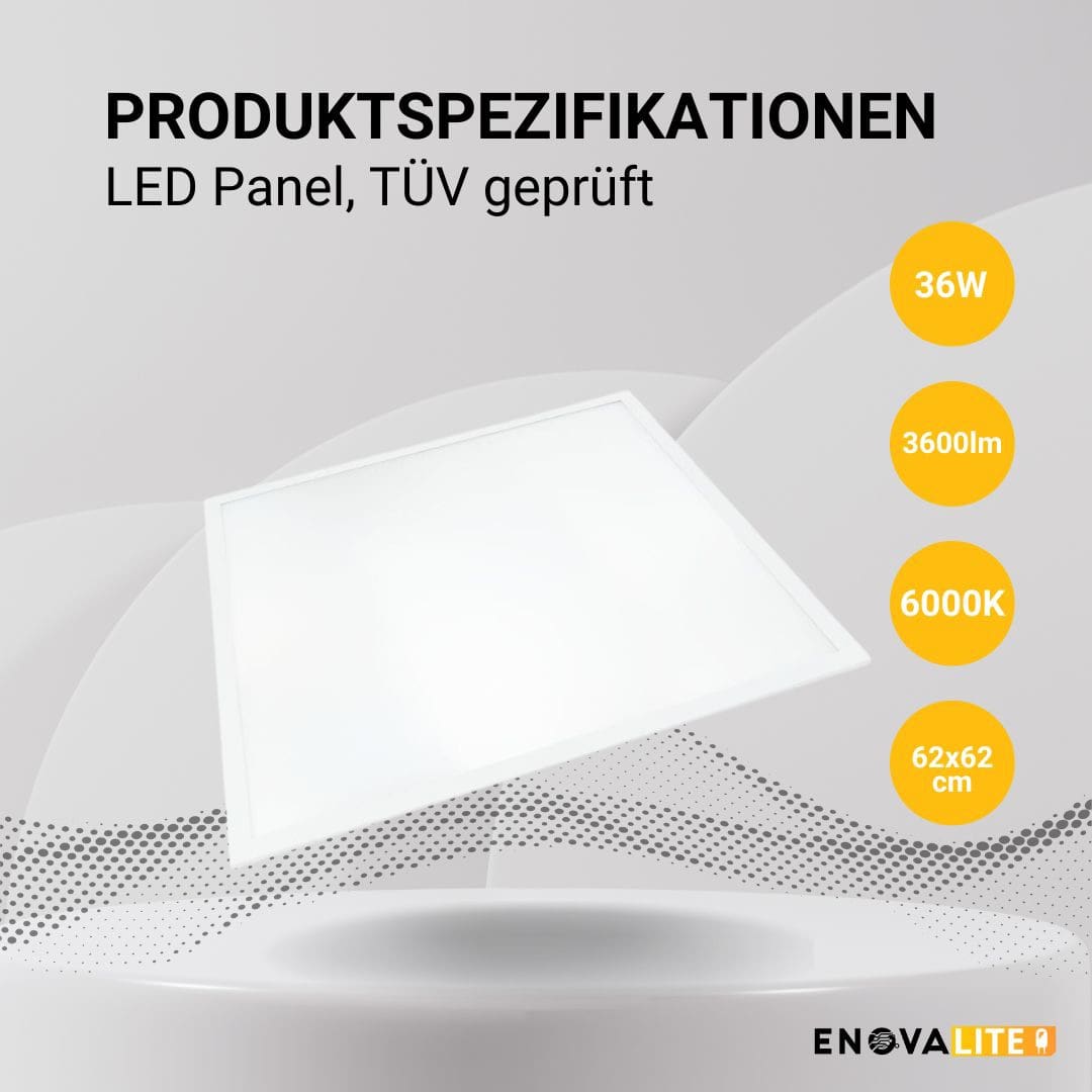 ENOVALITE LED-Panel, 36 W, 3600 lm, EEK: F, 620x620 mm, 6000 K, 120° Abstrahlwinkel
