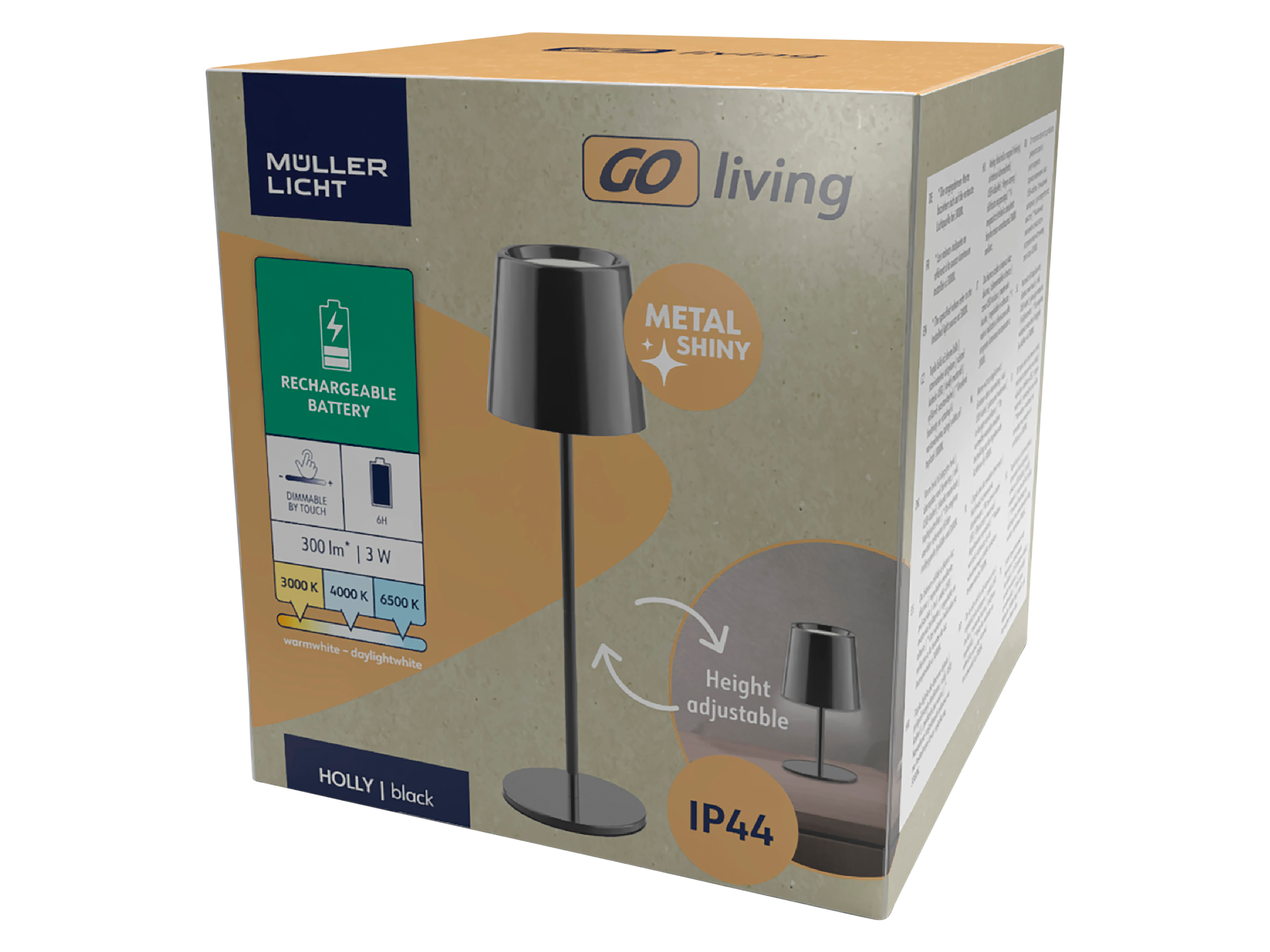 MÜLLER-LICHT LED-Akku-Tischleuchte Holly, 3 W, 300 lm, schwarz