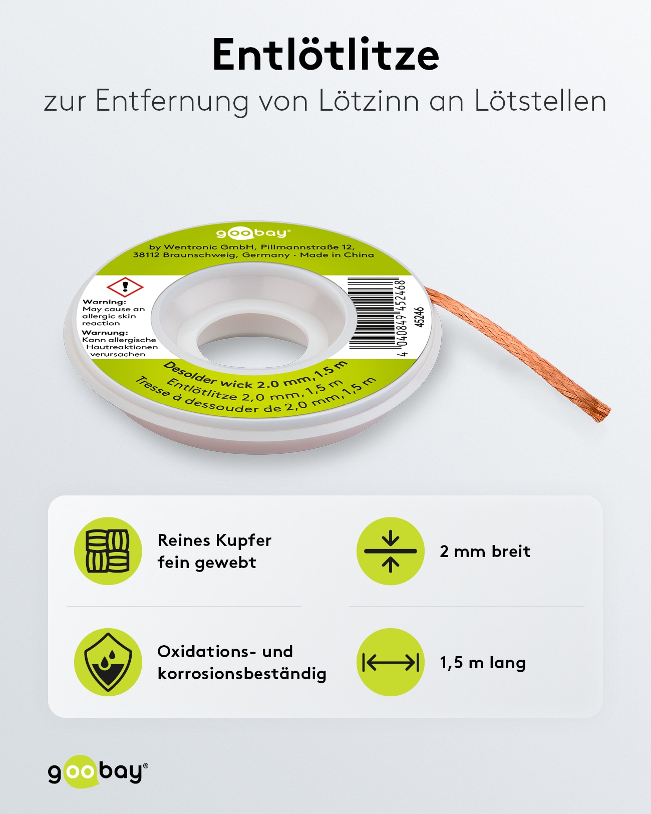 GOOBAY Entlötlitze, Ø 2,0 mm, 1,5 m