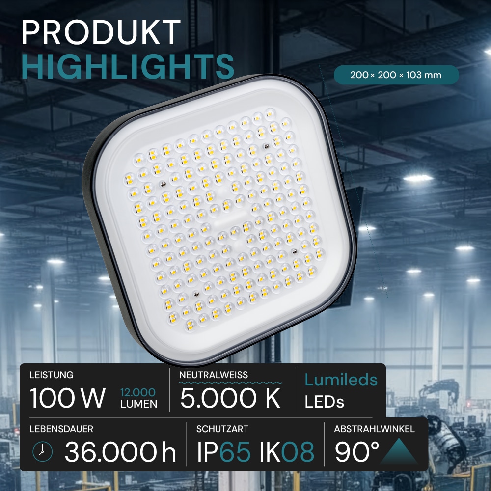 LUXULA LED-HighBay-Leuchte, EEK: E, 100 W, 12000 lm, 5000 K, schwarz