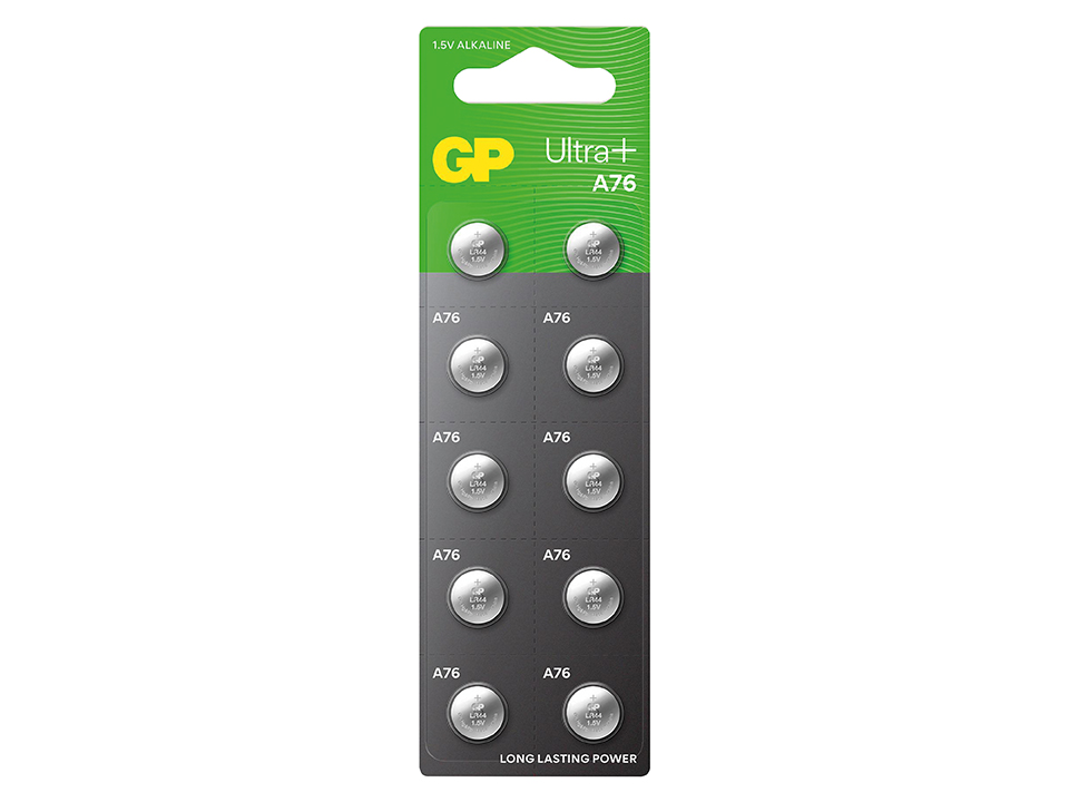 GP Ultra Plus, 76A Alkaline Knopfzelle, 1,5 V, 10 Stück GP Knopfzelle LR44, Alkaline, 1,5 V-, 10 Stück