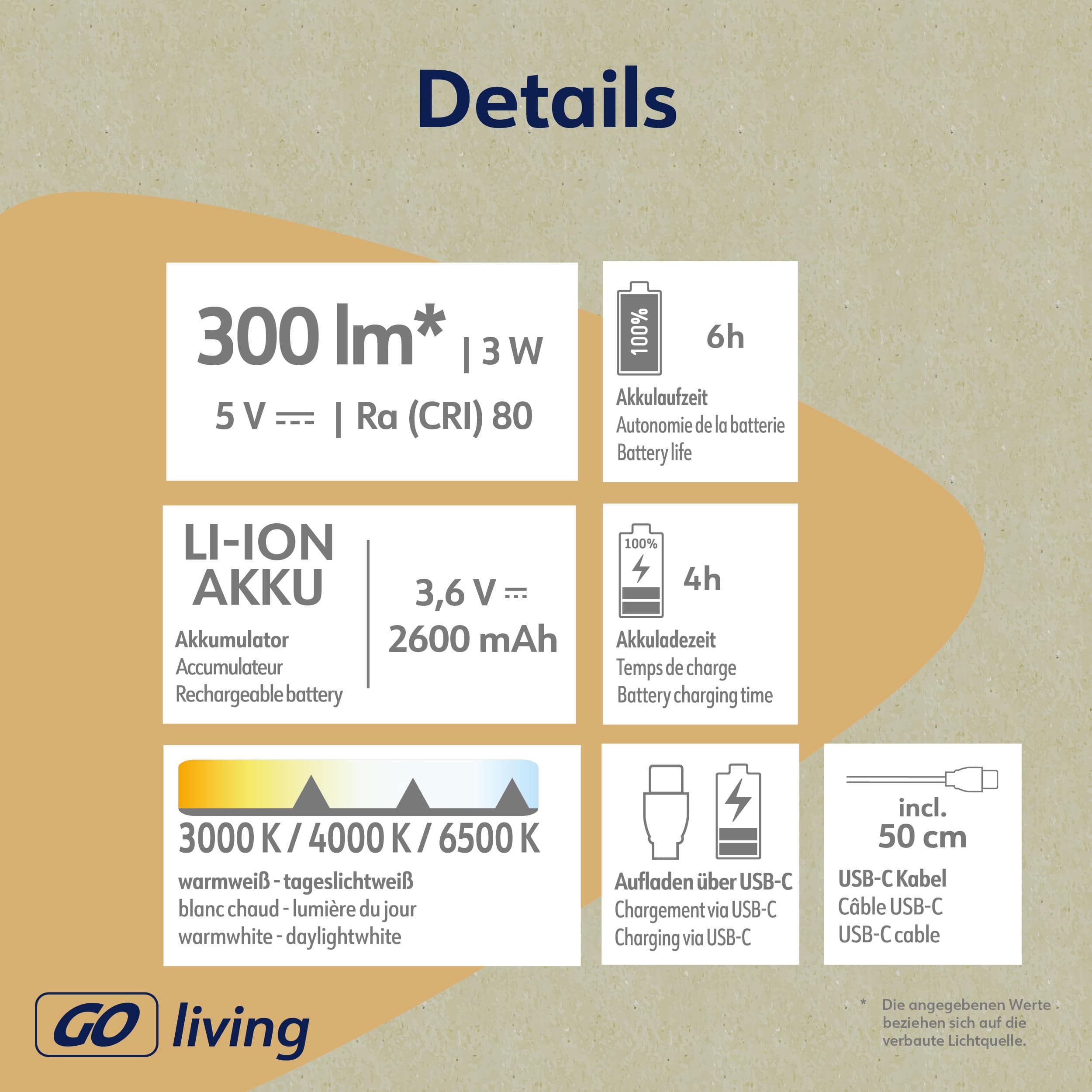 MÜLLER-LICHT LED-Akku-Tischleuchte Holly, 3 W, 300 lm, silber
