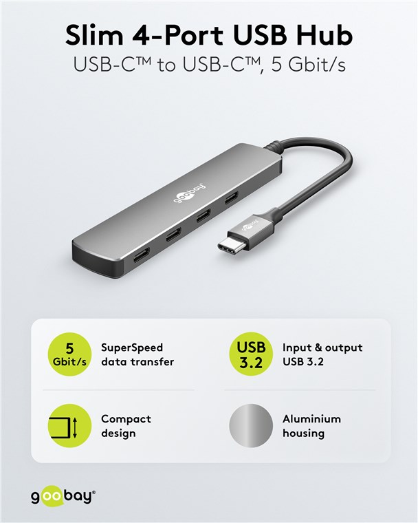 GOOBAY USB3.2 Hub 79160 Slim 4 Port USB-C auf USB-C 5 Gbit/s