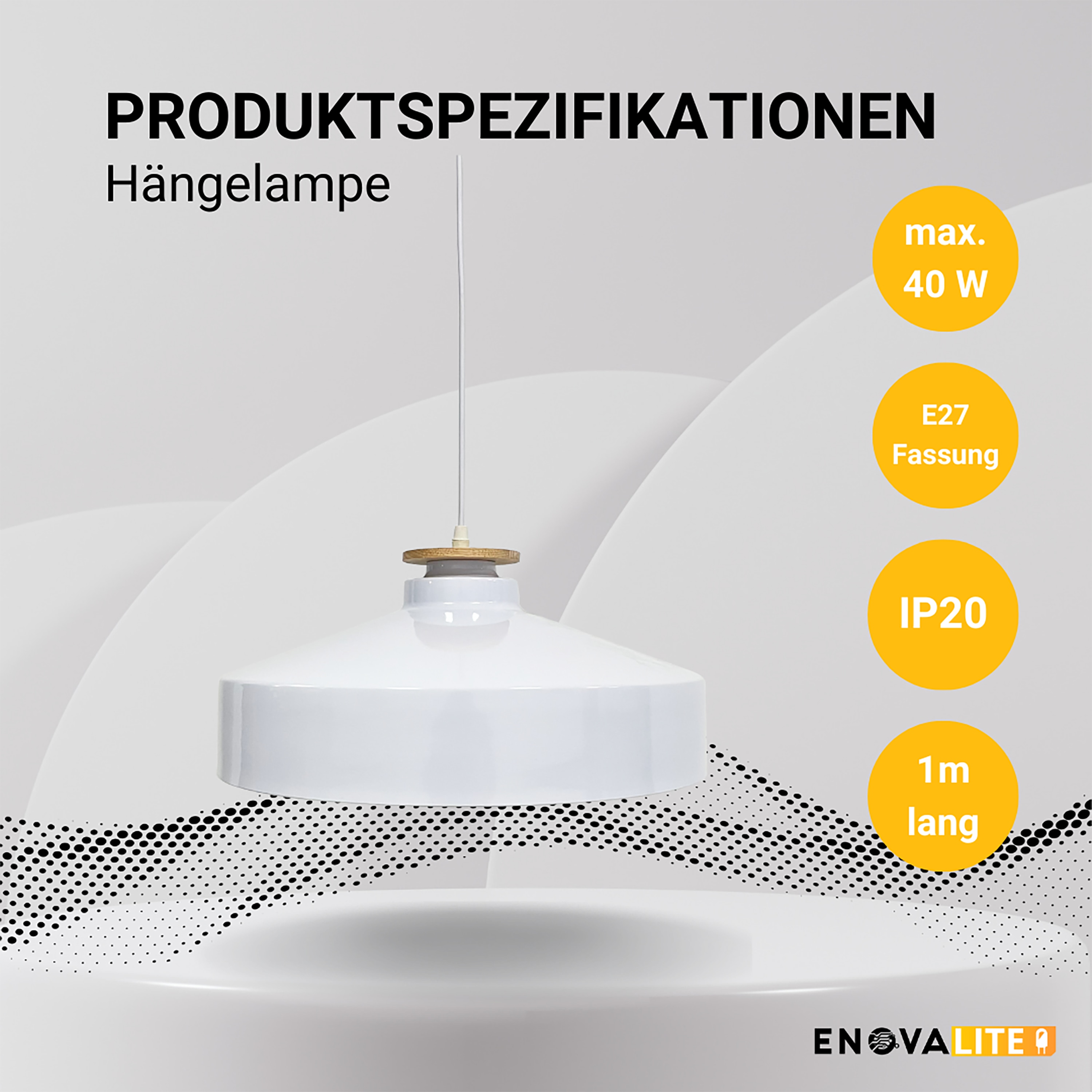 ENOVALITE Pendelleuchte ELED700170, E27-Fassung, IP20, Ø40 cm, weiß, rund ENOVALITE Pendelleuchte ELED700170, E27-Fassung, IP20, Ø40 cm, weiß, rund