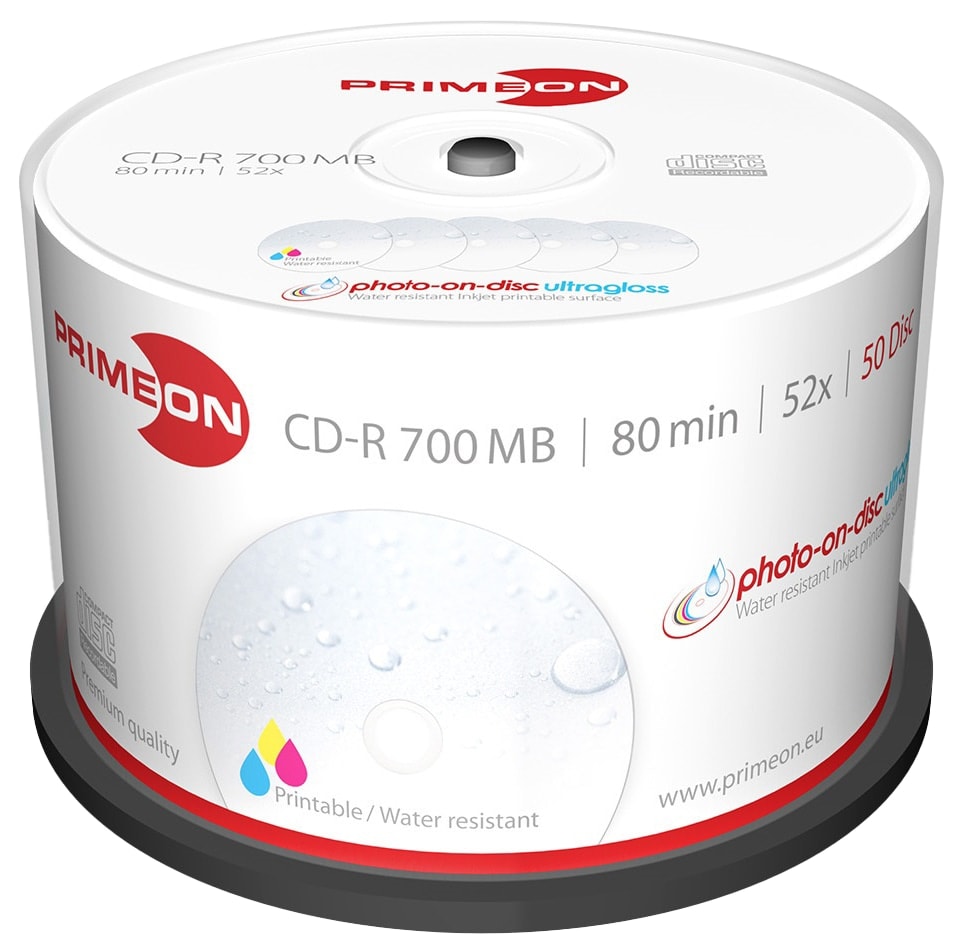 PRIMEON CD-Rohling CD-R 80Min 700MB 52X Cakebox 50 Stück printable ultragloss PRIMEON CD-Rohling CD-R 80Min 700MB 52X Cakebox 50 Stück printable ultragloss