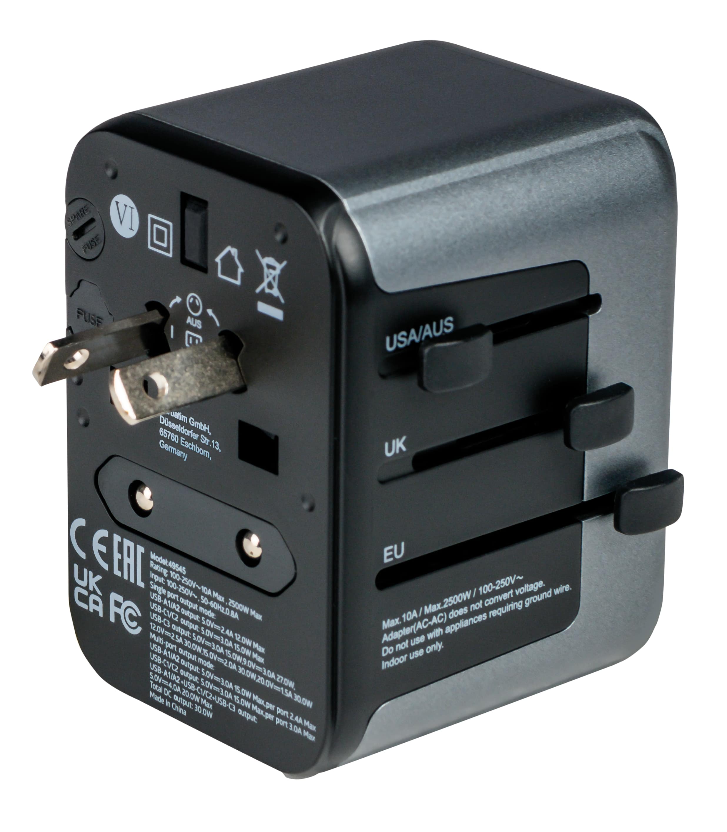 VERBATIM Universal-Reise-Adapter UTA-03, 1x Stromstecker, 2x USB-A, 3x USB-C