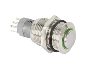 Metall-Einbaudrucktaster mit LED-Beleuchtung, grün