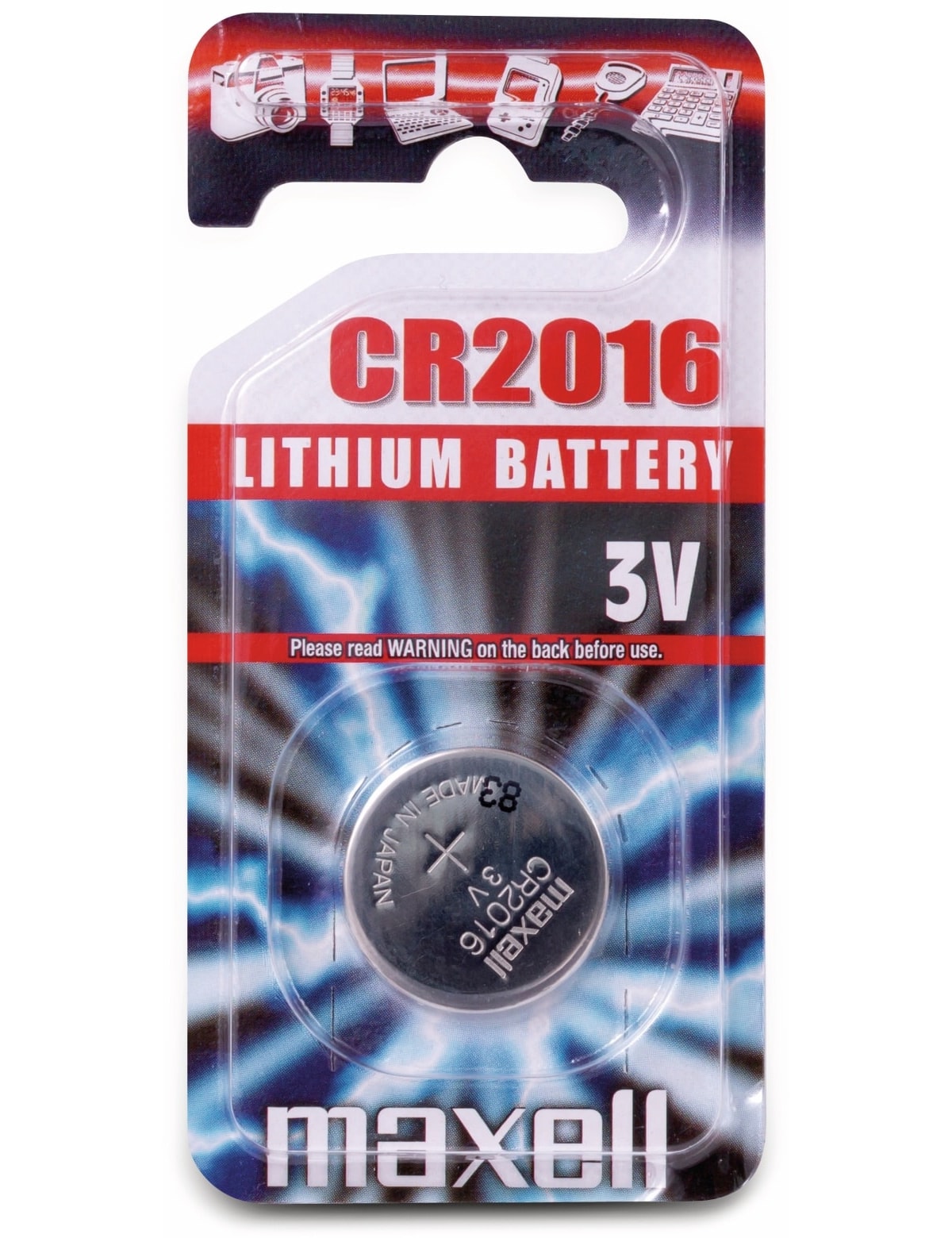 MAXELL Knopfzelle CR2016, Lithium, 3 V-, 90 mAh, 1 Stück