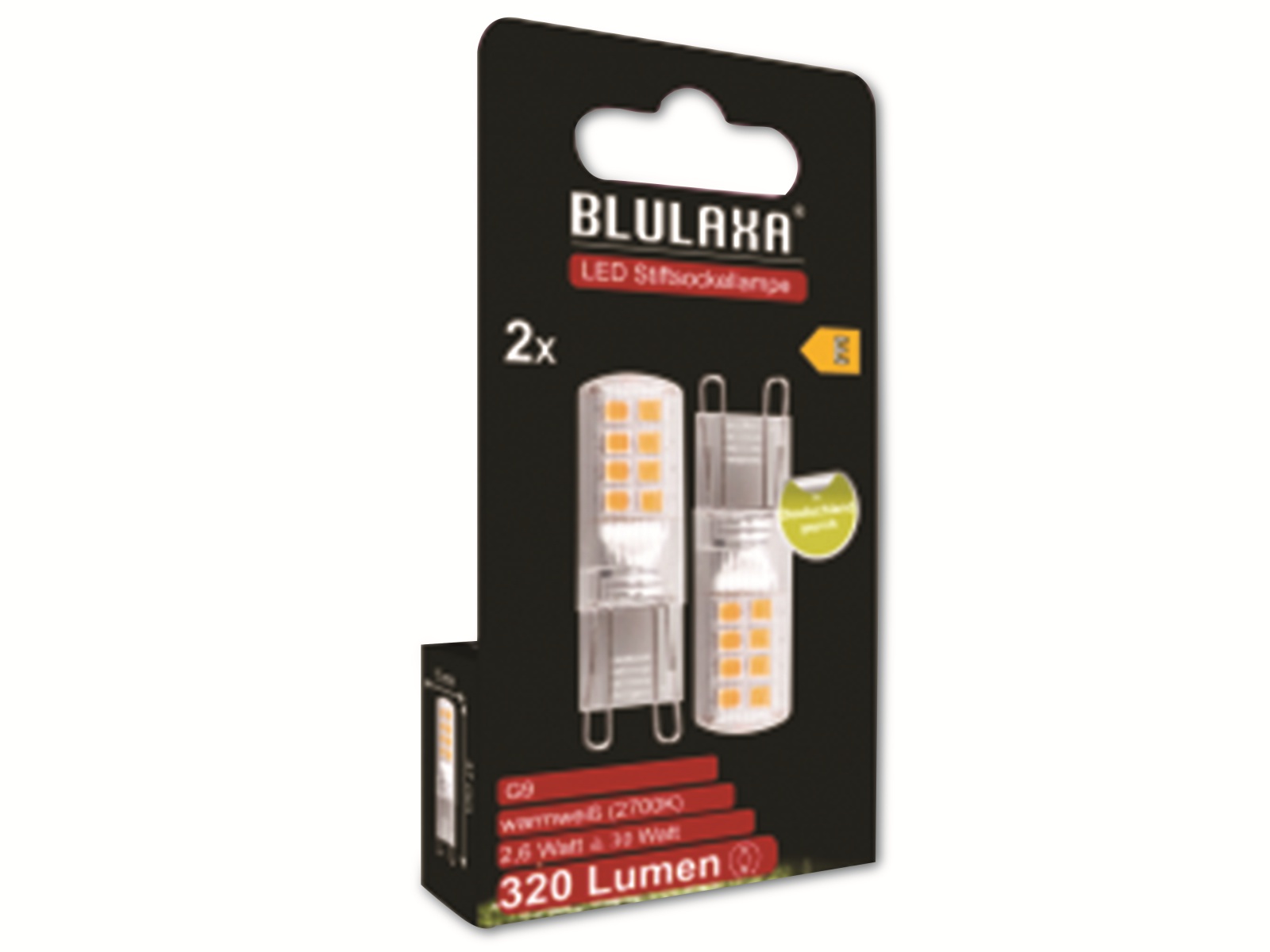 BLULAXA LED-Lampe, COB, G9, EEK: E, 2,6W, 320lm, 2700K, 2 Stk BLULAXA LED-Lampe, COB, G9, EEK: E, 2,6W, 320lm, 2700K, 2 Stk