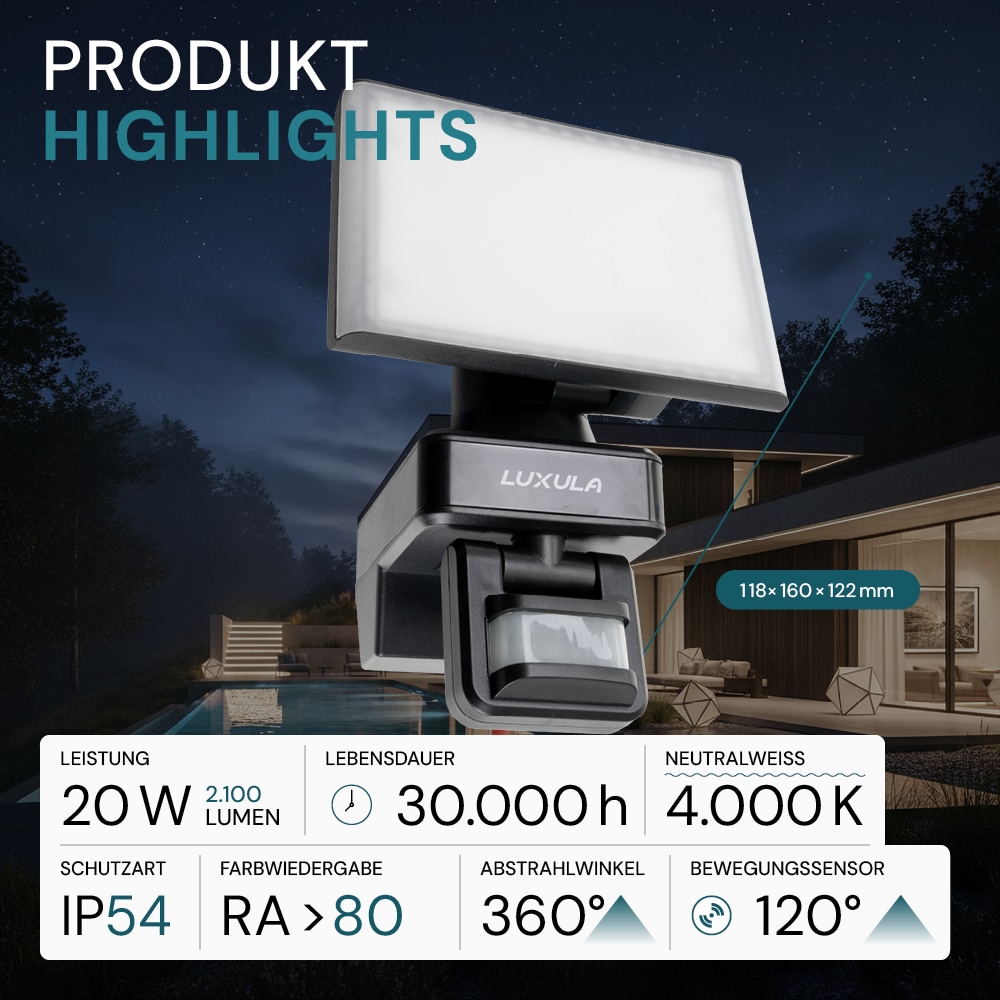 LUXULA LED-Fluter LX400193, mit BM, 20 W, 2100 lm, 4000 K, schwarz LUXULA LED-Fluter LX400193, mit BM, 20 W, 2100 lm, 4000 K, schwarz