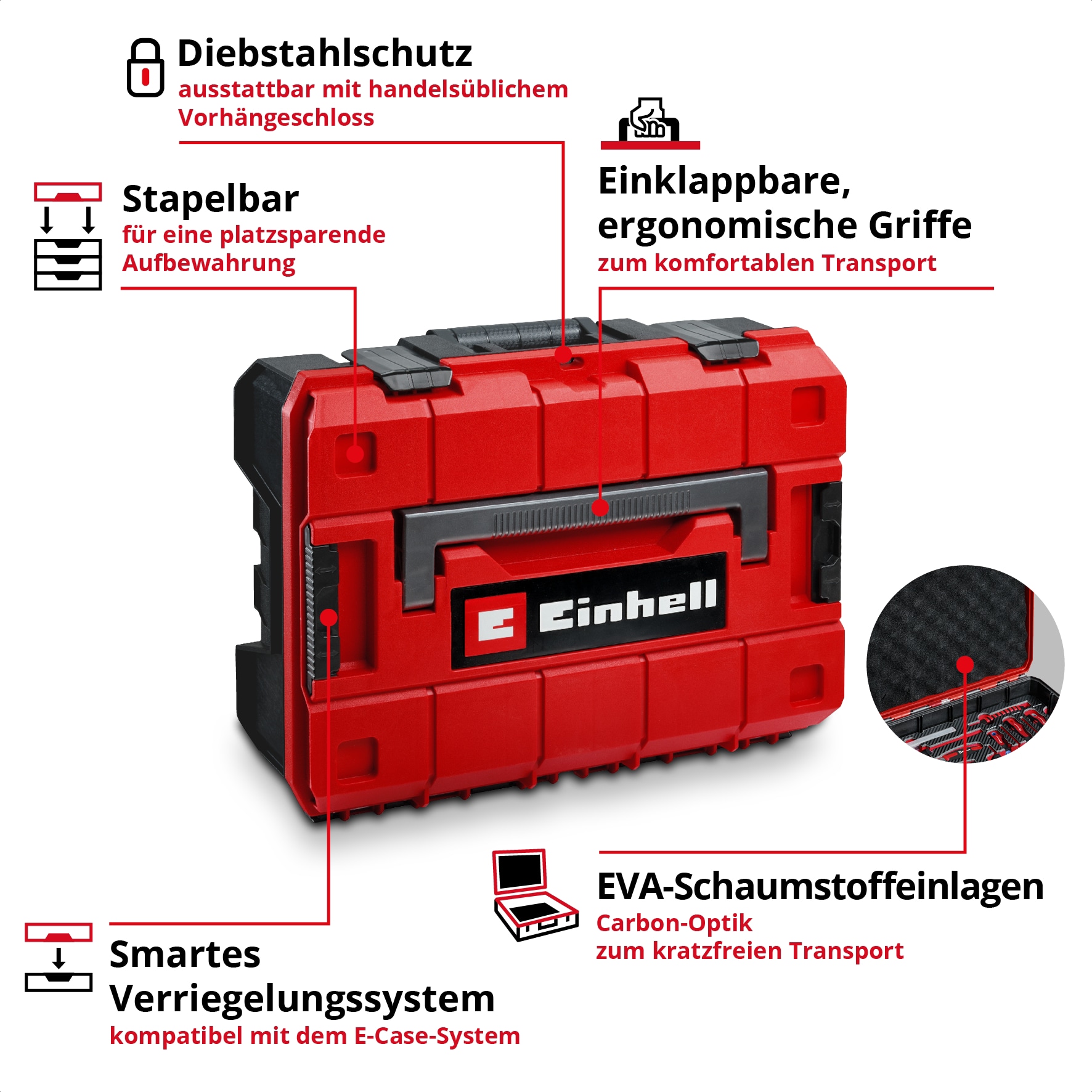 EINHELL Werkzeugkoffer, 370570, E-Case, 80-teilig