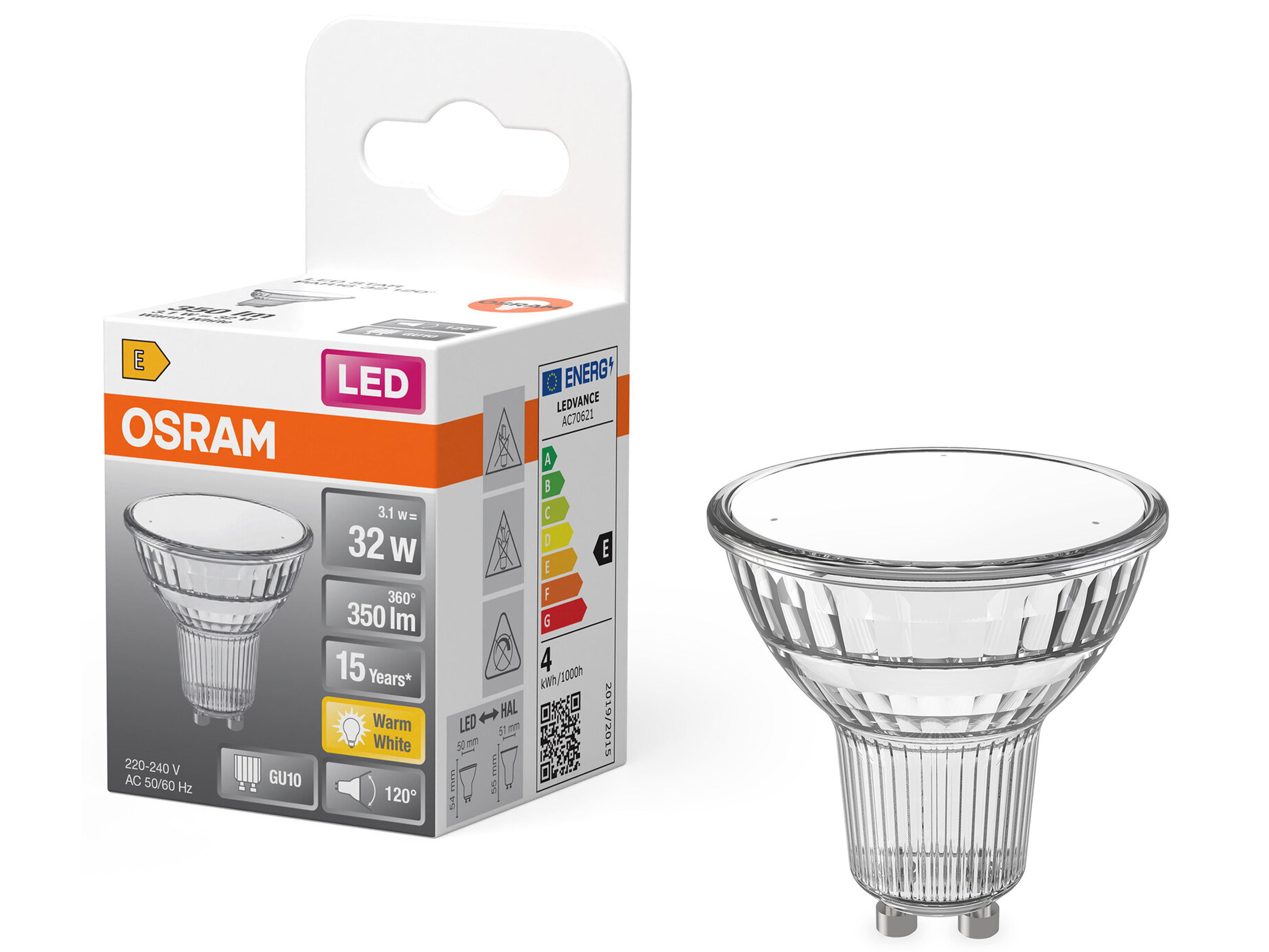 OSRAM LED-Lampe STAR, GU10, 3.1 W, 2700 K, EEK: E, 350 lm, IP20, warmweiß