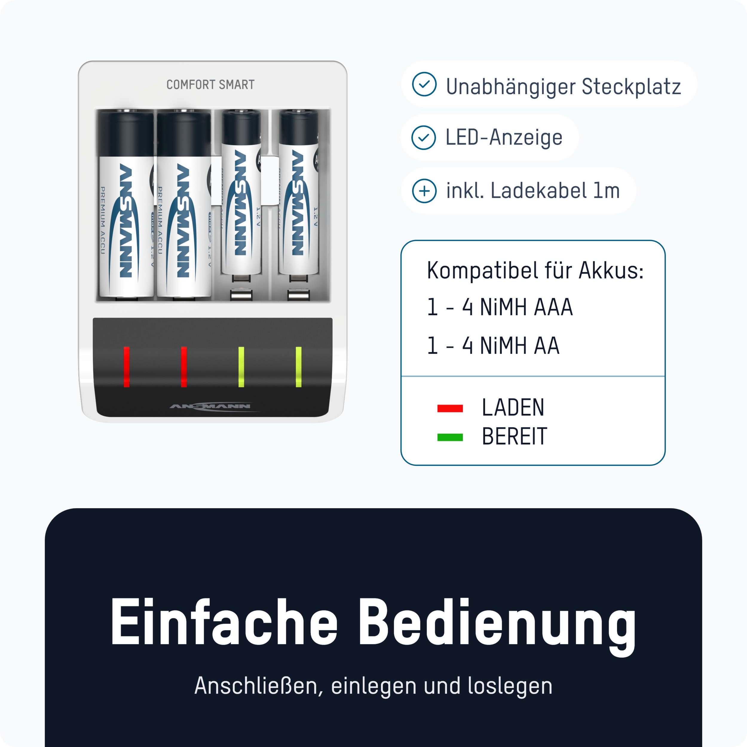 ANSMANN Ladegerät Comfort Smart, mit USB-Eingang