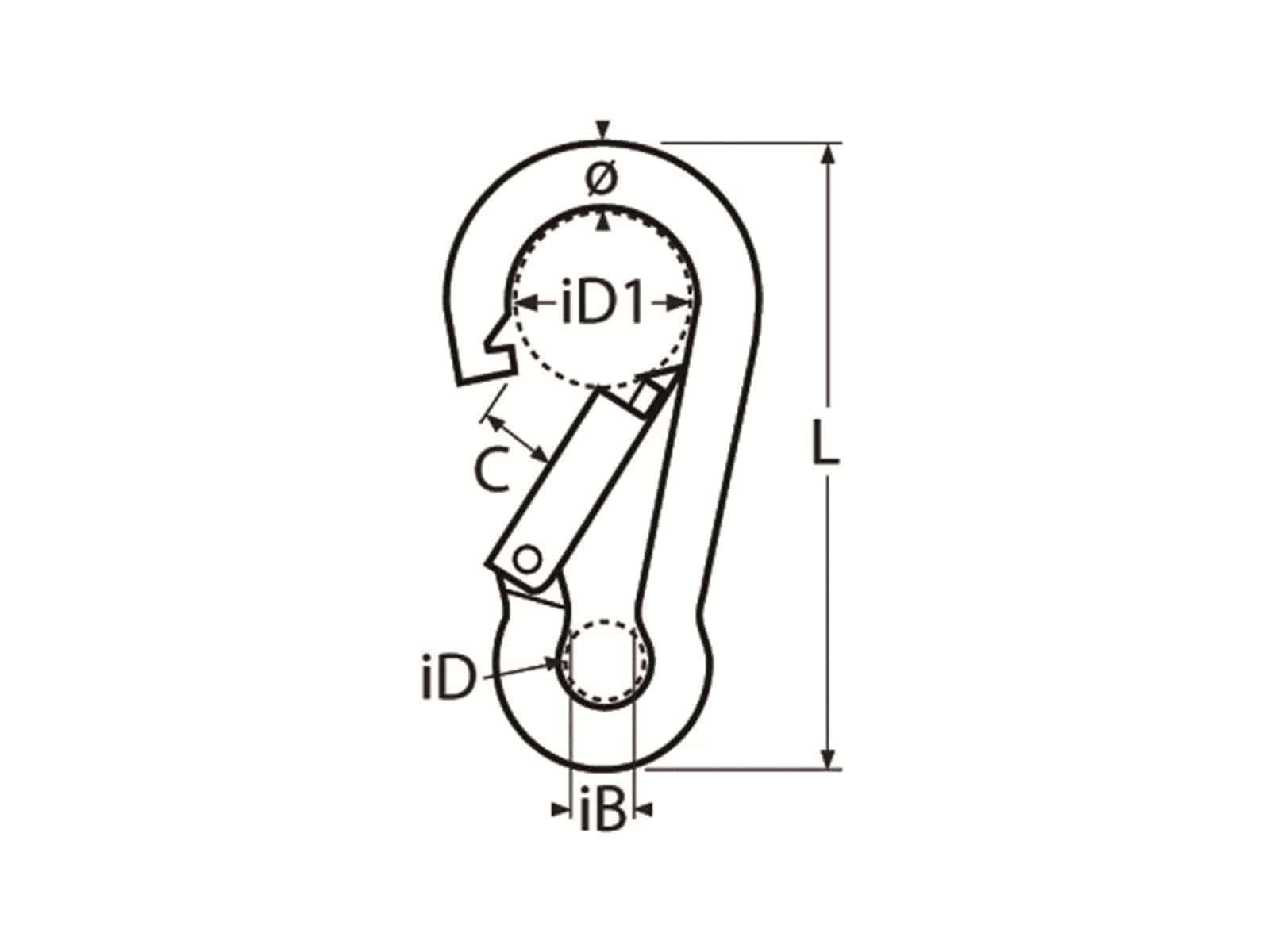 MARINETECH Karabinerhaken, Edelstahl A4, 6x60 mm, mit Sicherheitsmutter, 4 Stück