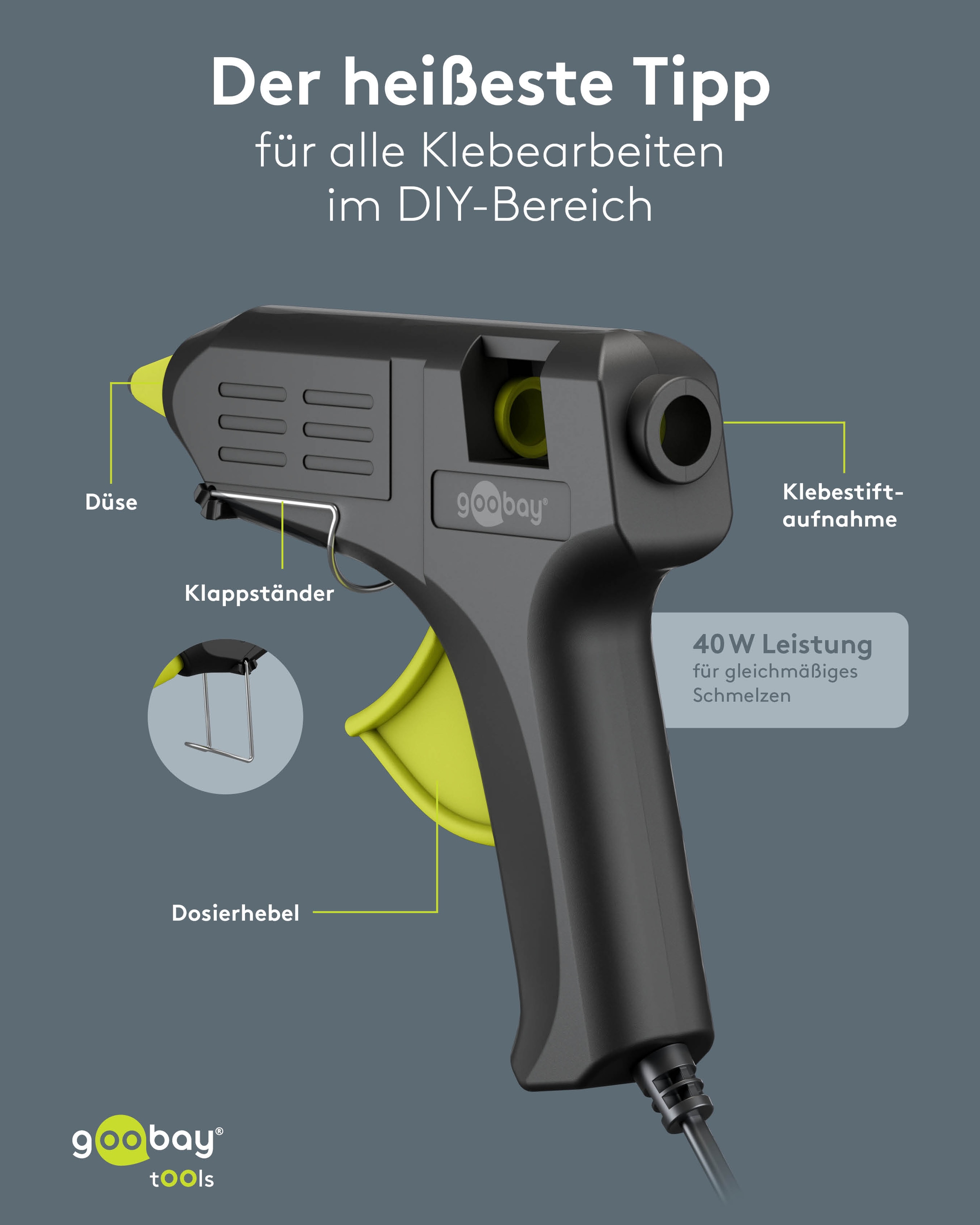 GOOBAY TOOLS Heißklebepistole Superior, 77826, 40 W, inkl. 20 Klebesticks