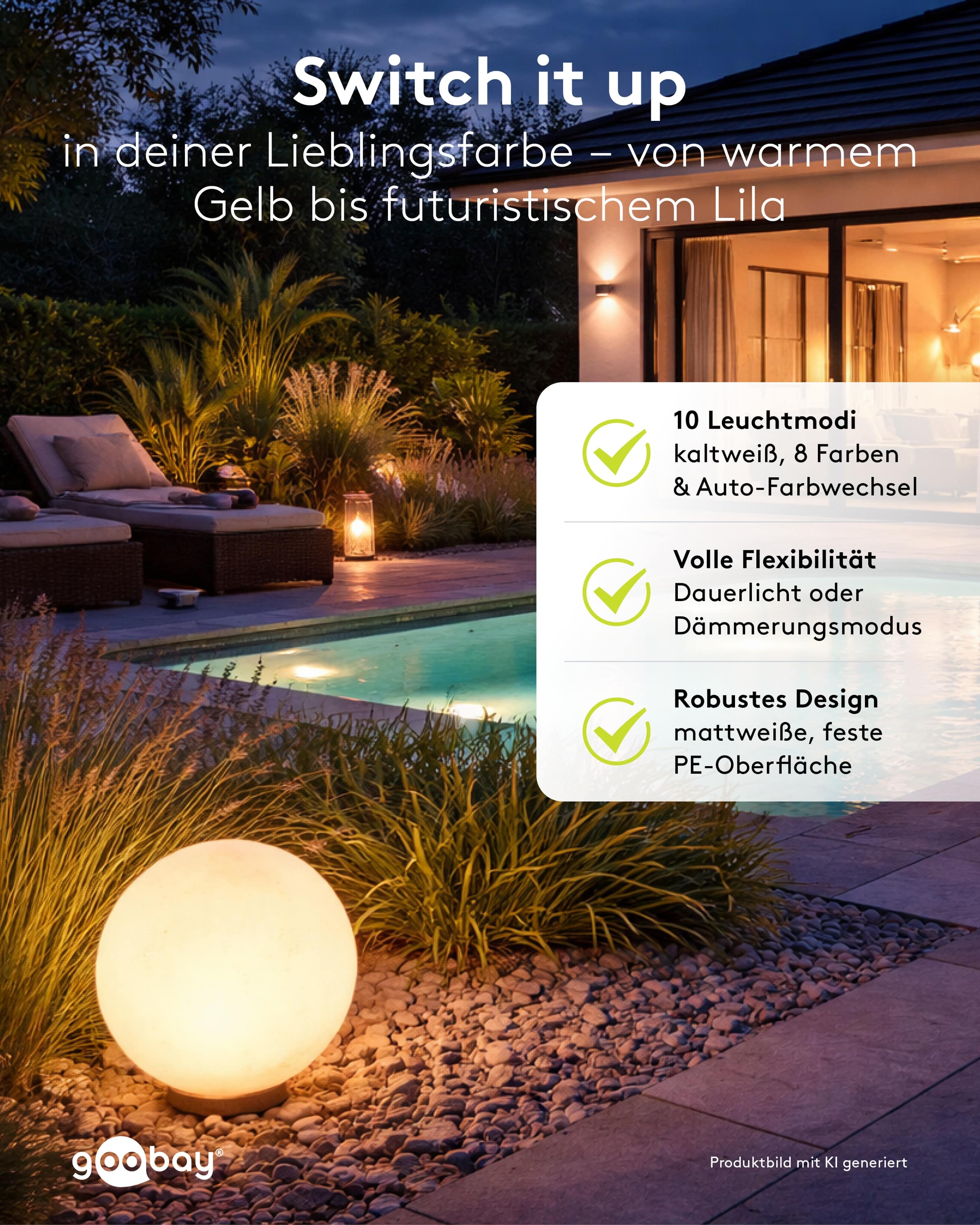 GOOBAY LED-Solar-Gartenleuchte, 35 cm, Kugel, Größe XL, RGBW GOOBAY LED-Solar-Gartenleuchte, 35 cm, Kugel, Größe XL, RGBW