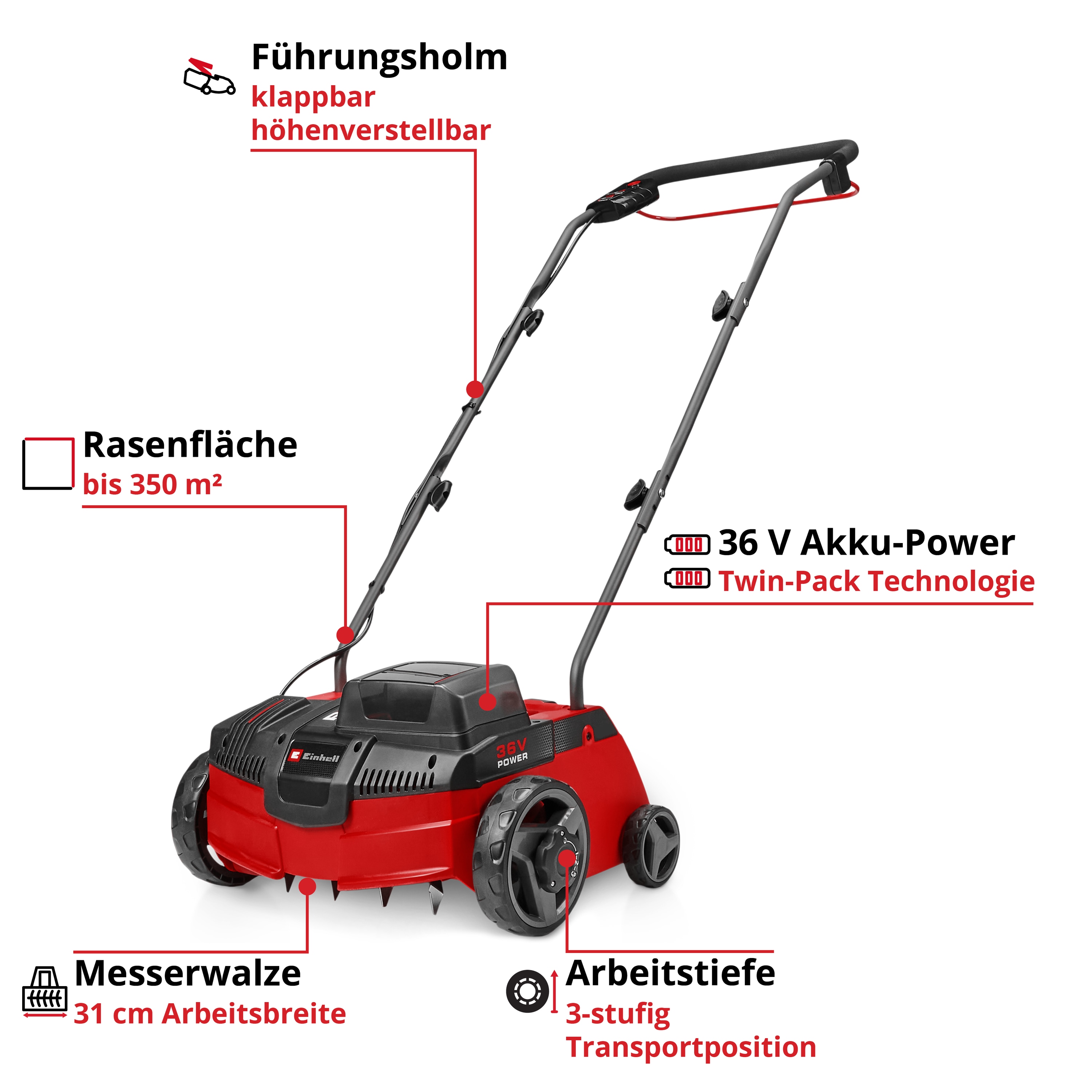 EINHELL Akku-Vertikutierer GC-SC 36/31 Li, Solo