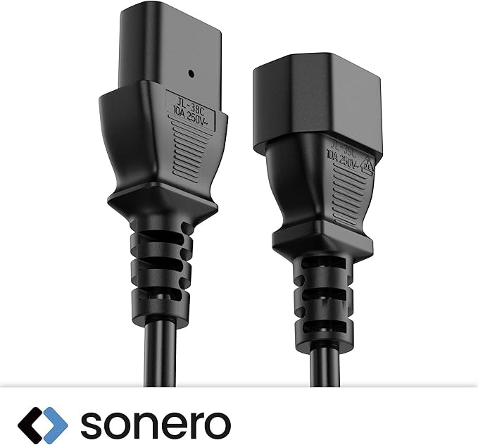 SONERO Kaltgeräteverlängerung, X-C13P-C13F-010B, gerade, schwarz, 2m