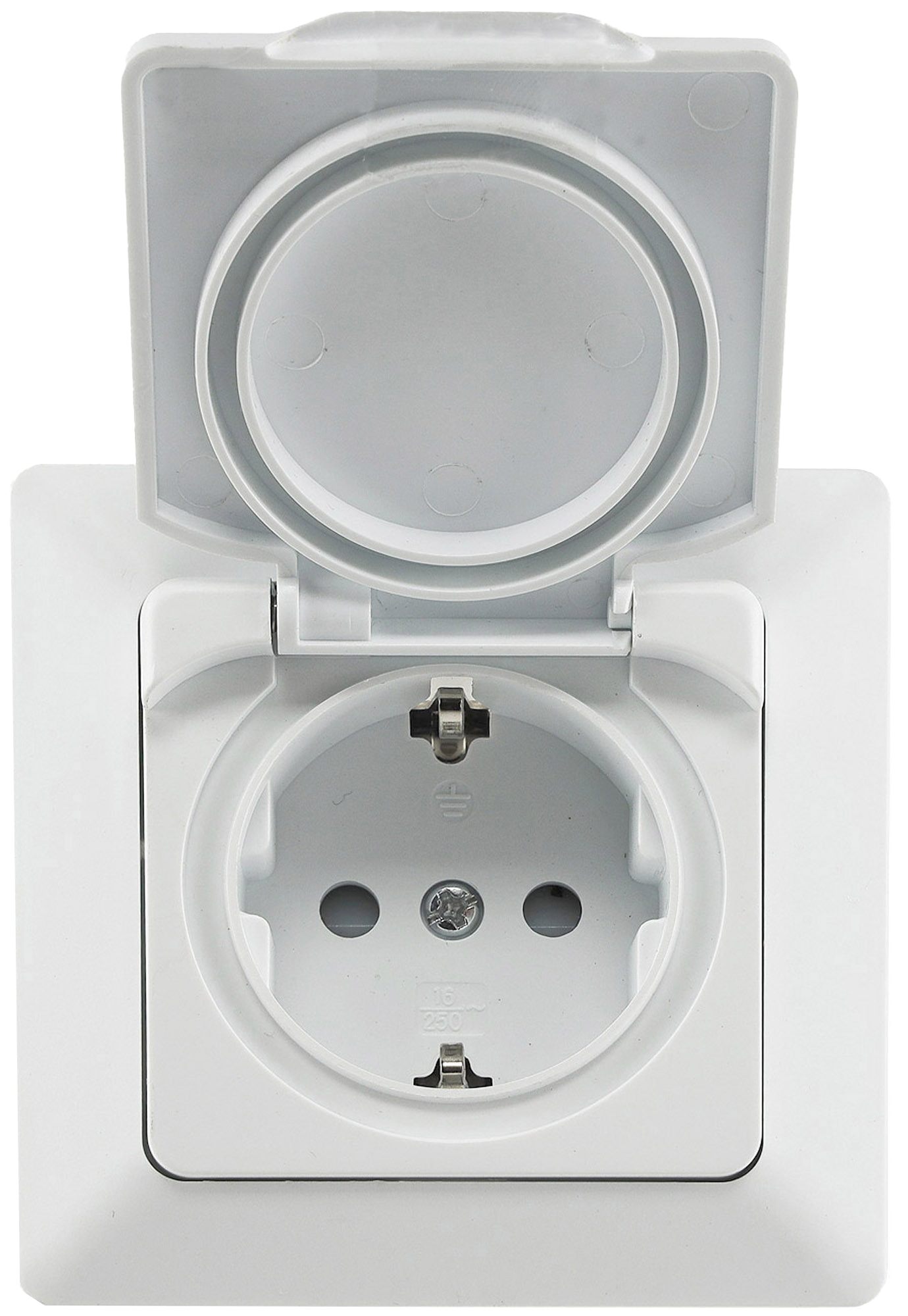 MILOS Schutzkontakt-Steckdose 22785, UP, 16A/250V, IP44. mit Deckel, weiß MILOS Schutzkontakt-Steckdose 22785, UP, 16A/250V, IP44. mit Deckel, weiß