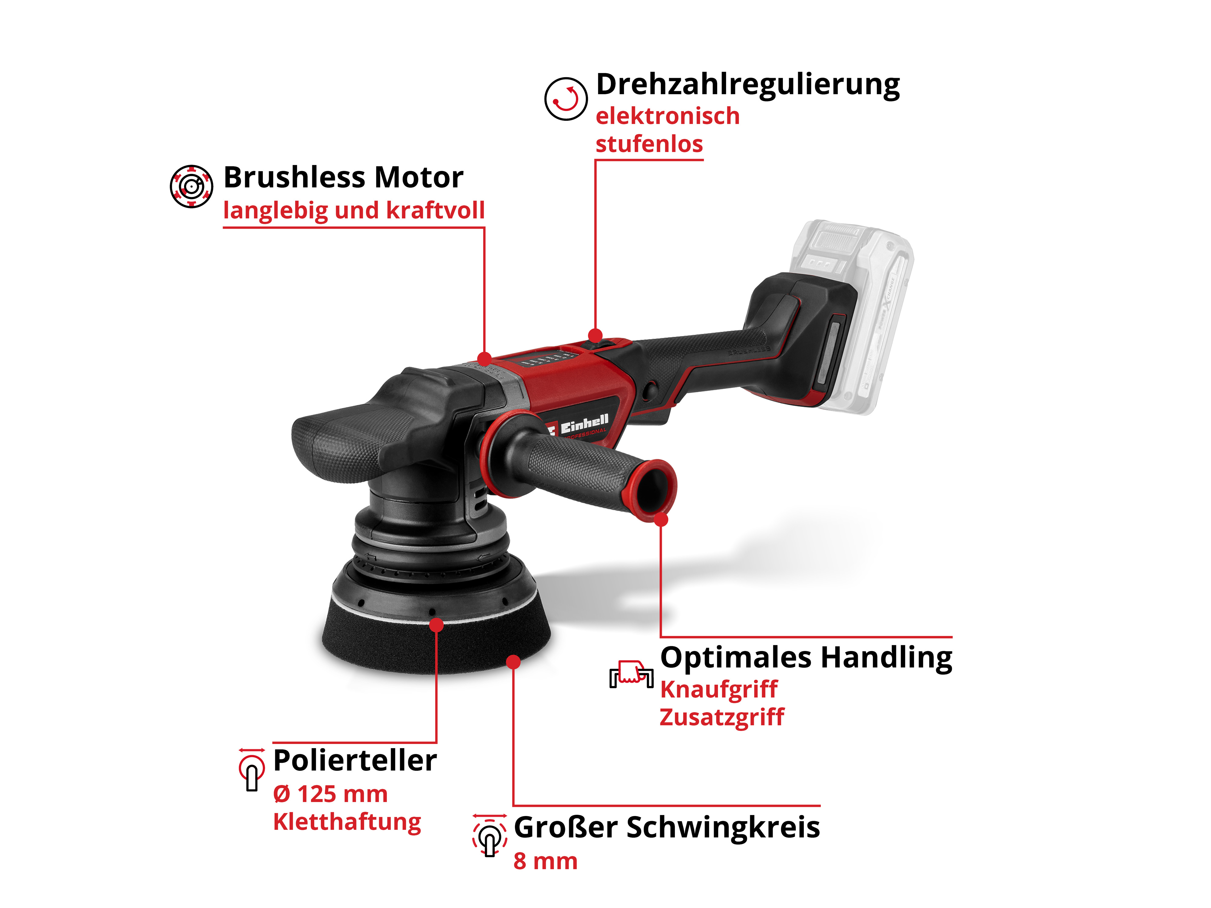 EINHELL PROFESSIONAL Akku-Exzenterschleifer CP-EP 18/125 Li BL, 2093330, Solo