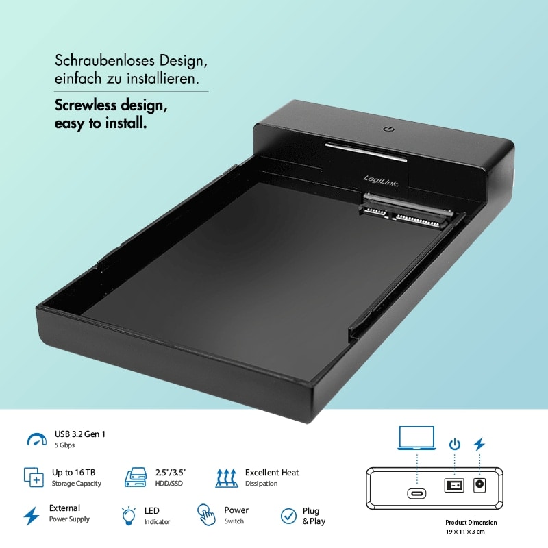 LOGILINK Festplattengehäuse UA0460 SATA HDD/SSD USB-C