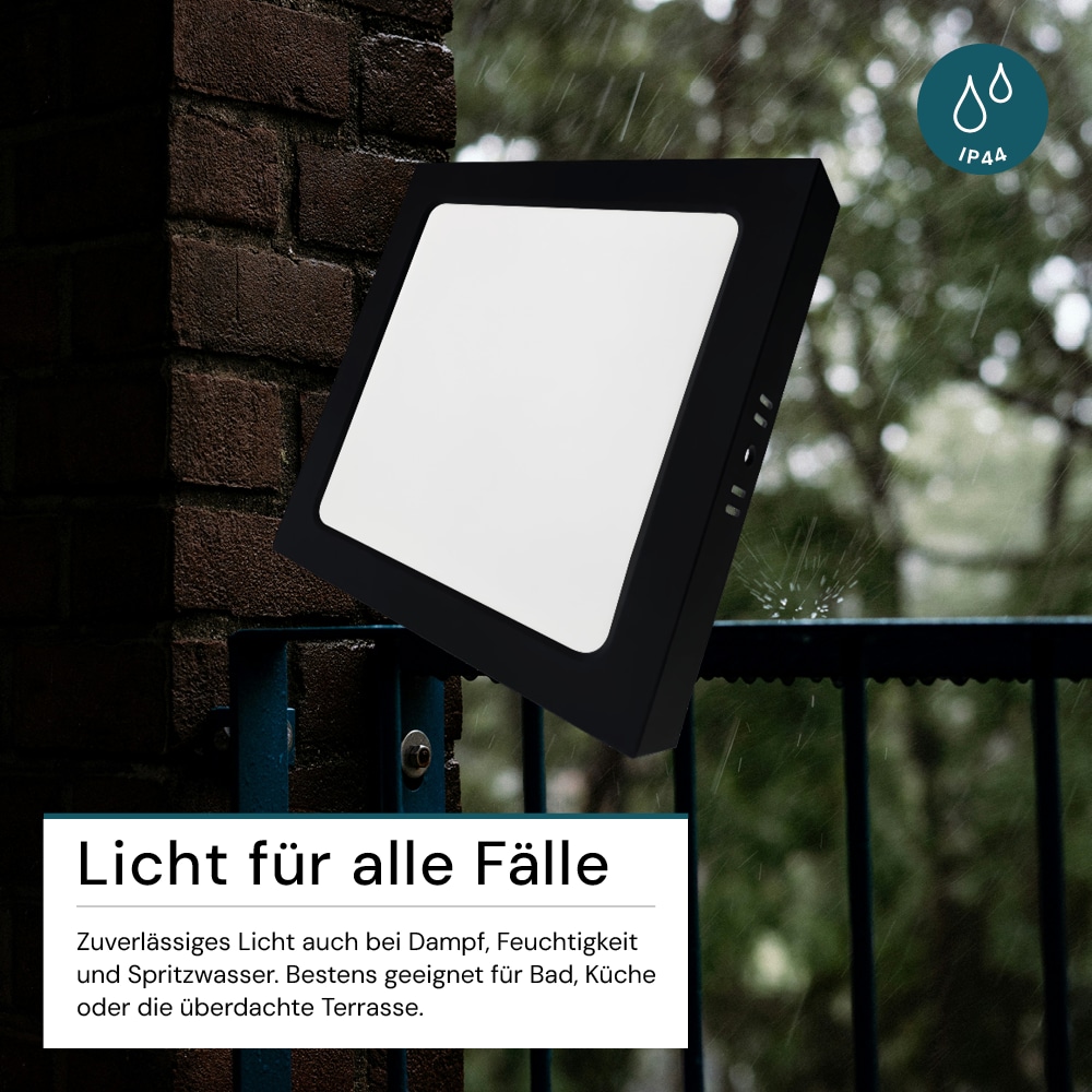 LUXULA LED-Deckenleuchte, 12W, EEK: F, 1200lm, CCT, IP44, quadrat, schwarz