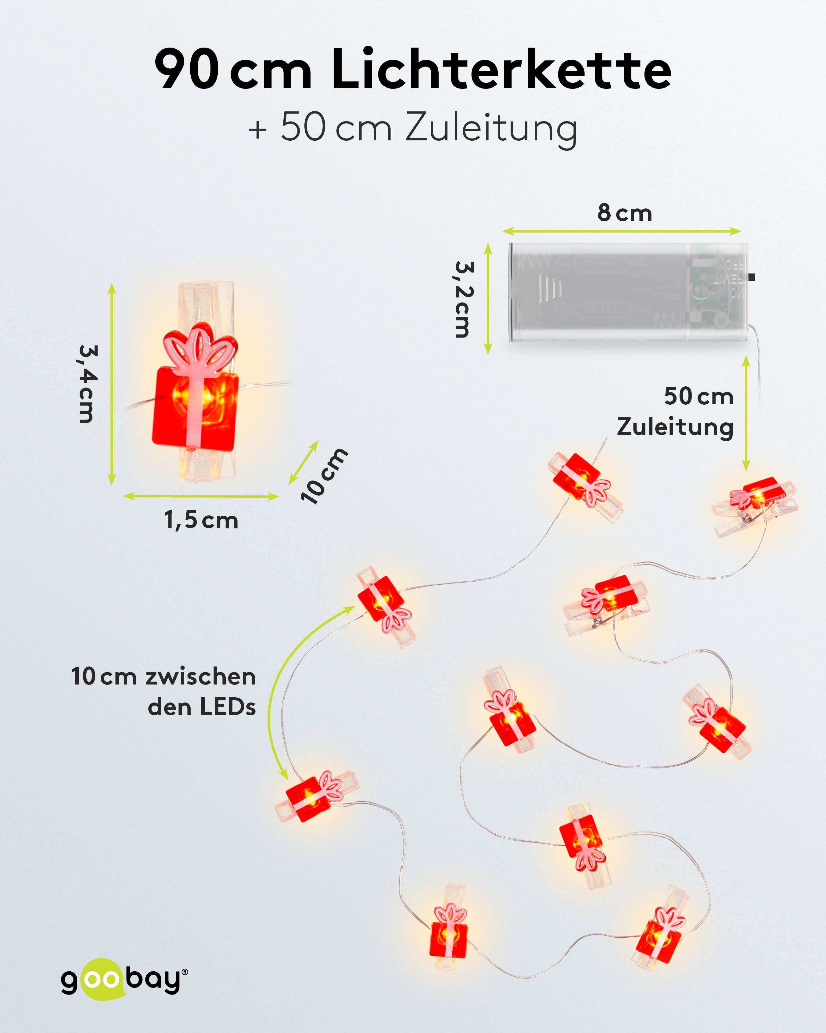 GOOBAY LED-Fotoclips-Lichterkette "Geschenk", Timerfunktion, 10 LEDs, 140 cm