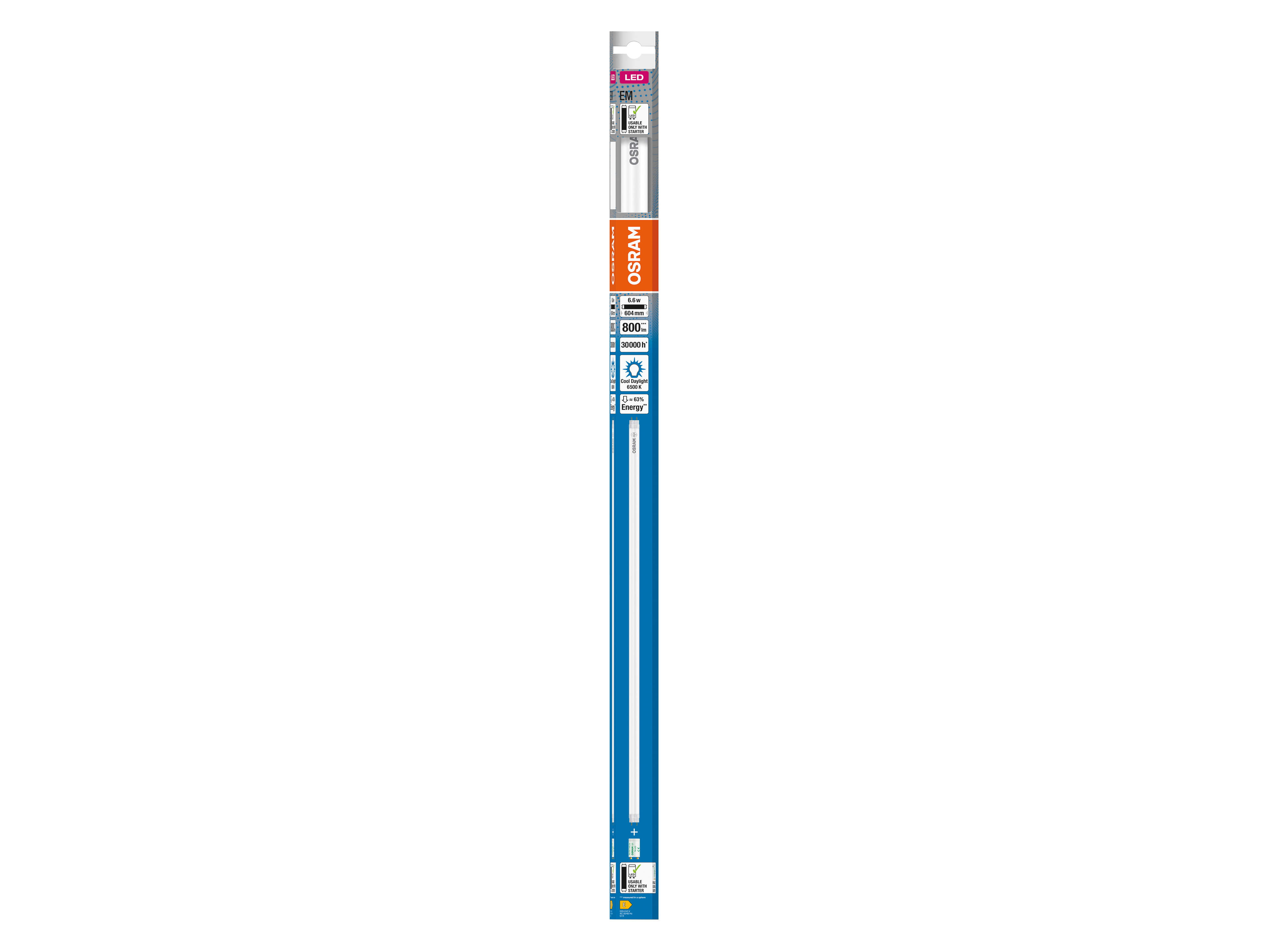 OSRAM LED-Röhre, T8, 600mm, G13, EEK: E, 6,6W, 800lm, 6500K, PC