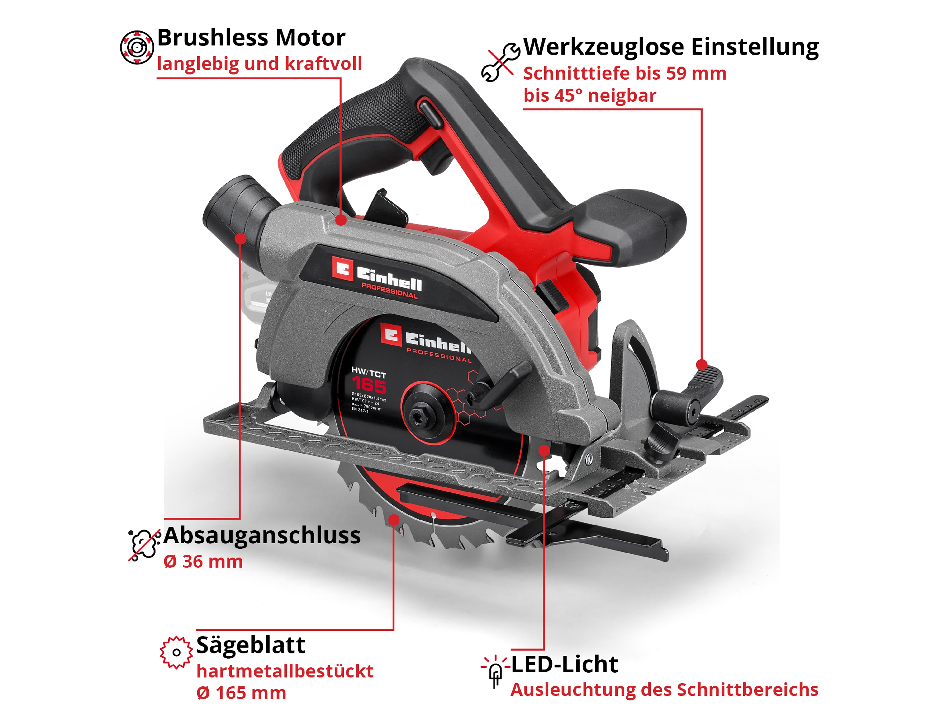 EINHELL PROFESSIONAL Akku-Handkreissäge TP-CS 18/165 Li BL, 4331225, Solo EINHELL PROFESSIONAL Akku-Handkreissäge TP-CS 18/165 Li BL, 4331225, Solo