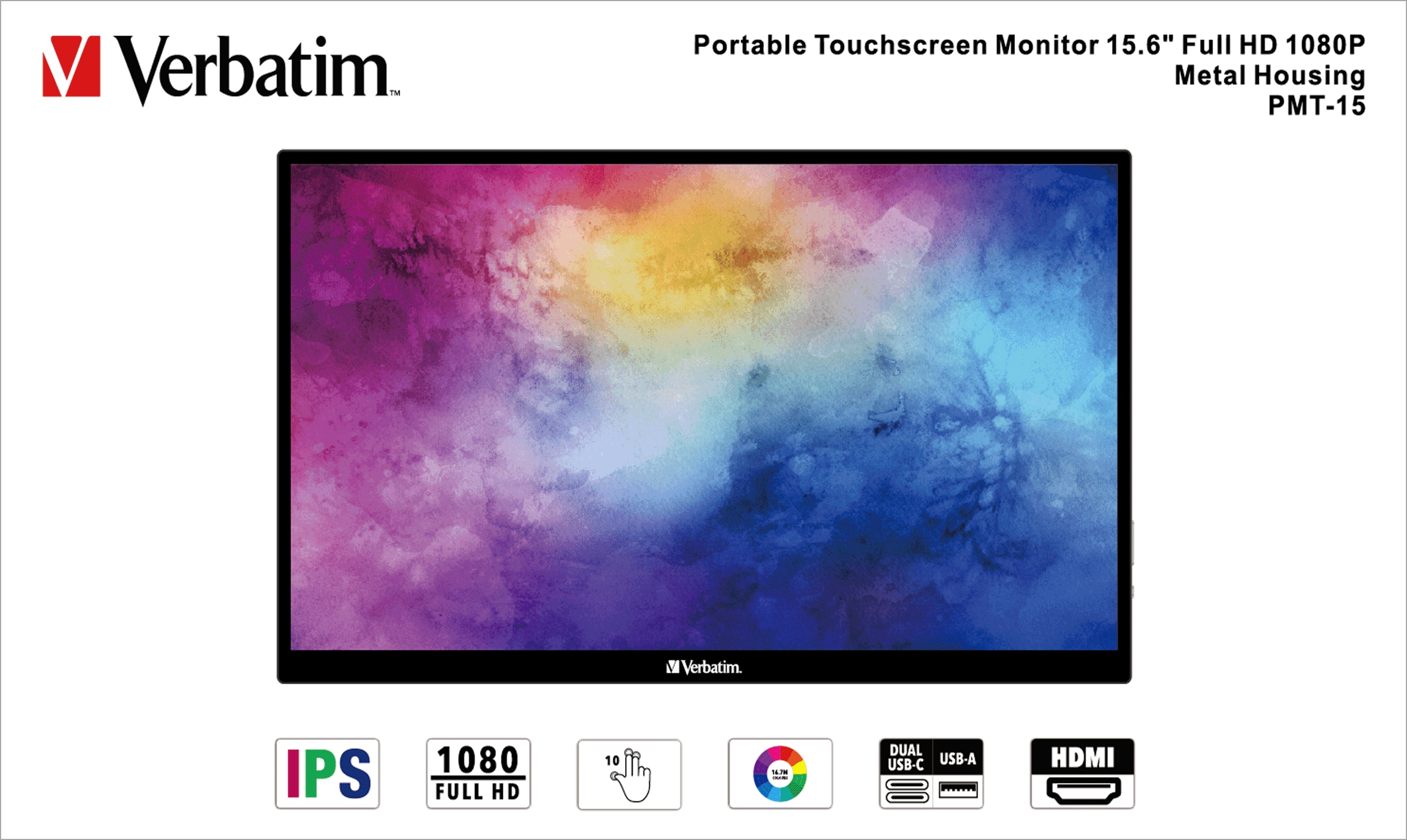 VERBATIM Tragbarer Monitor PMT-15, 39,6 cm (15.6"), HDMI, USB-C