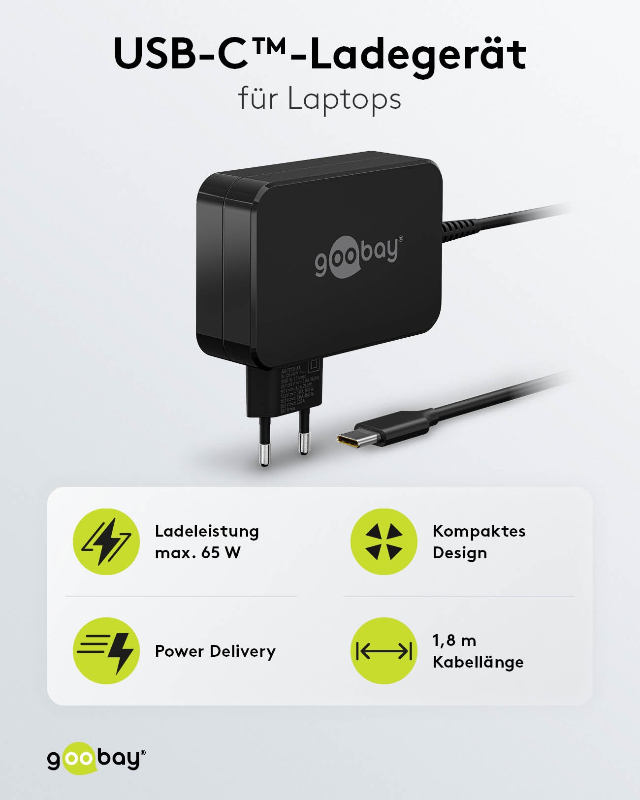 GOOBAY USB-Lader 65419, für Laptops, USB-C, 65 W