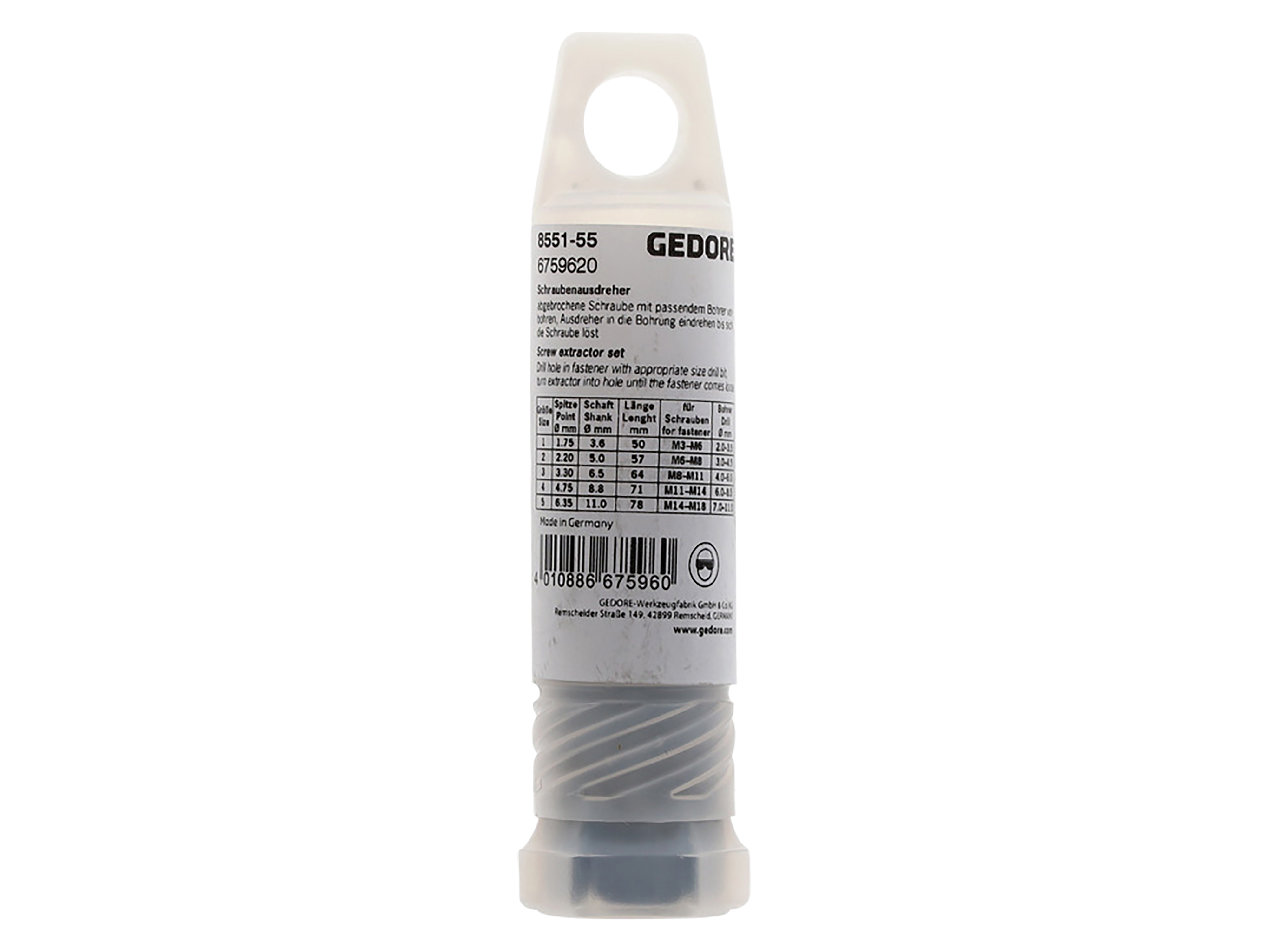 GEDORE BLAU Schraubenausdreher-Satz, 8551-55, M3-M18, 5-teilig