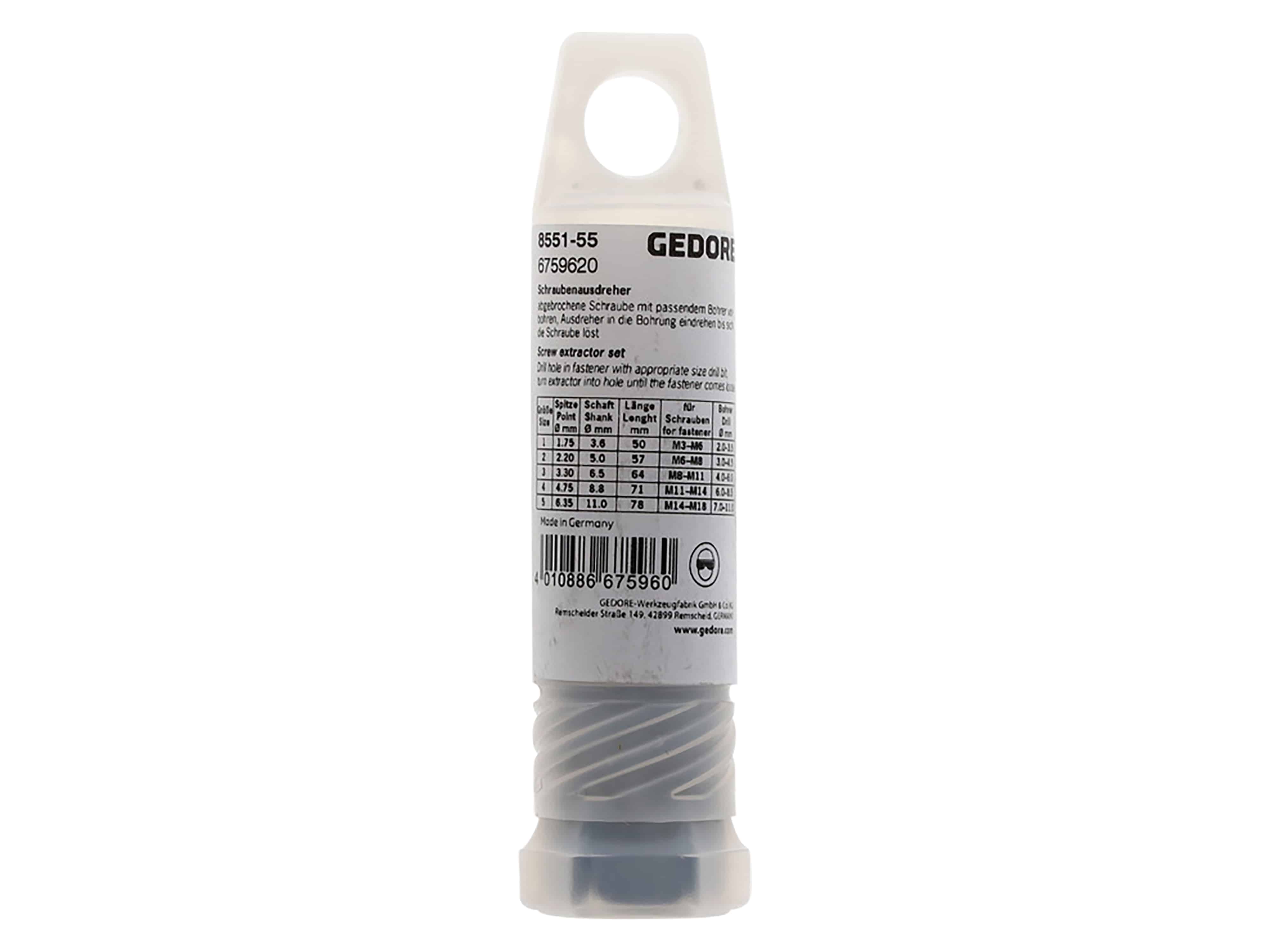 GEDORE BLAU Schraubenausdreher-Satz, 8551-55, M3-M18, 5-teilig
