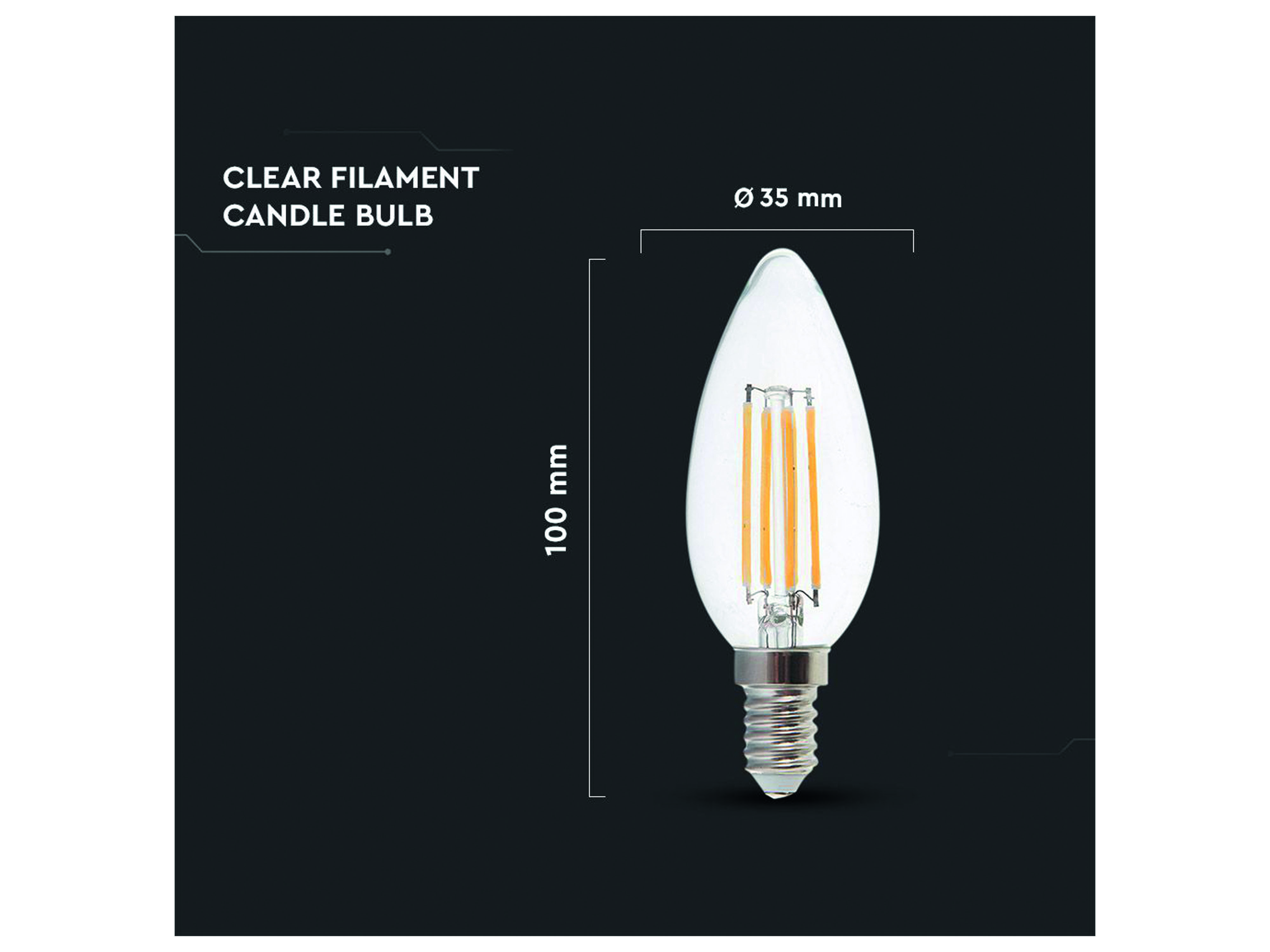 V-TAC LED-Filament-Lampe VT-2127, E14, EEK: F, 6W, 600lm, 3000K