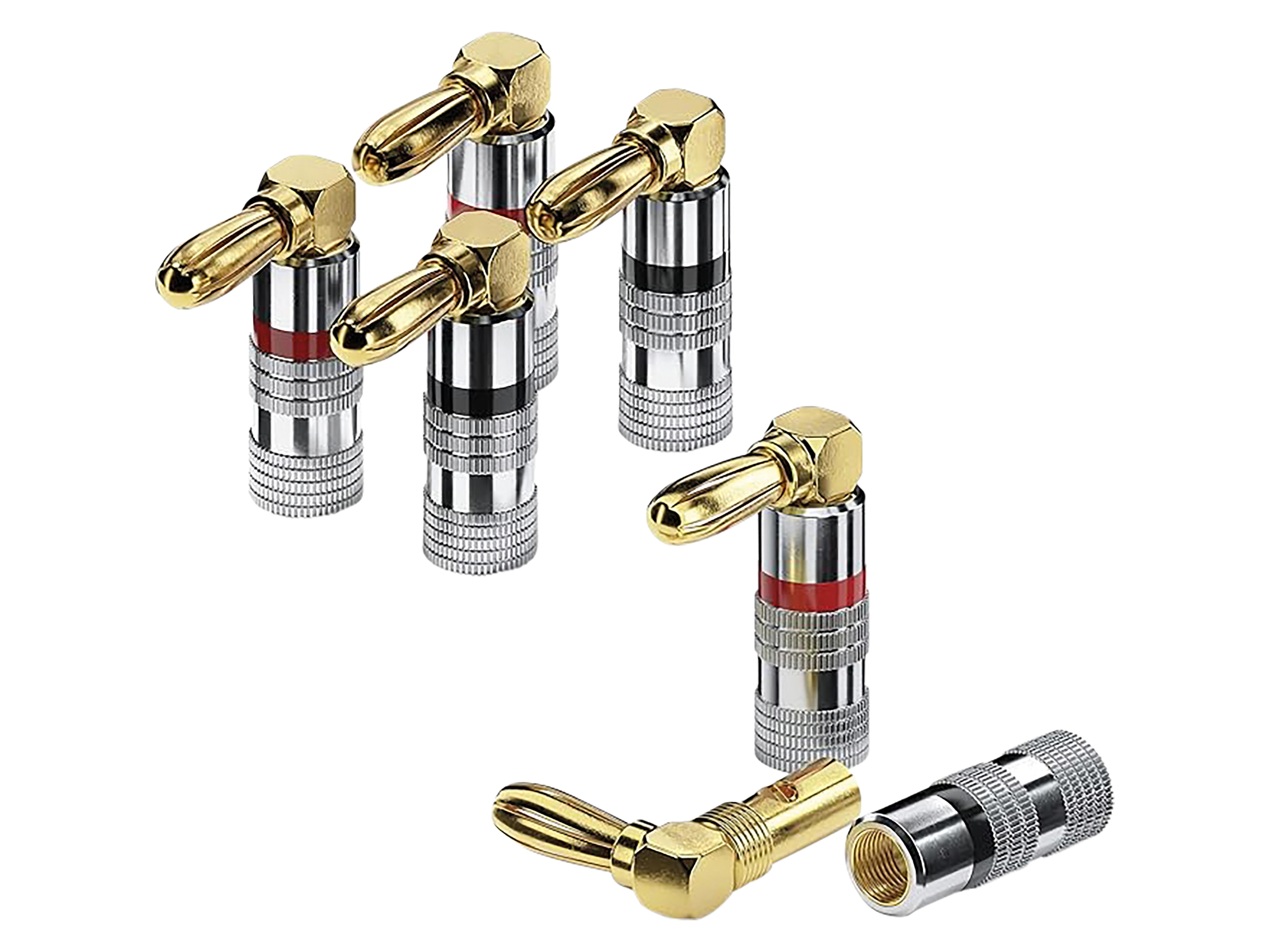 SONERO Bananenstecker S-SC090-04, gewinkelt 90° vergoldet 4er Set