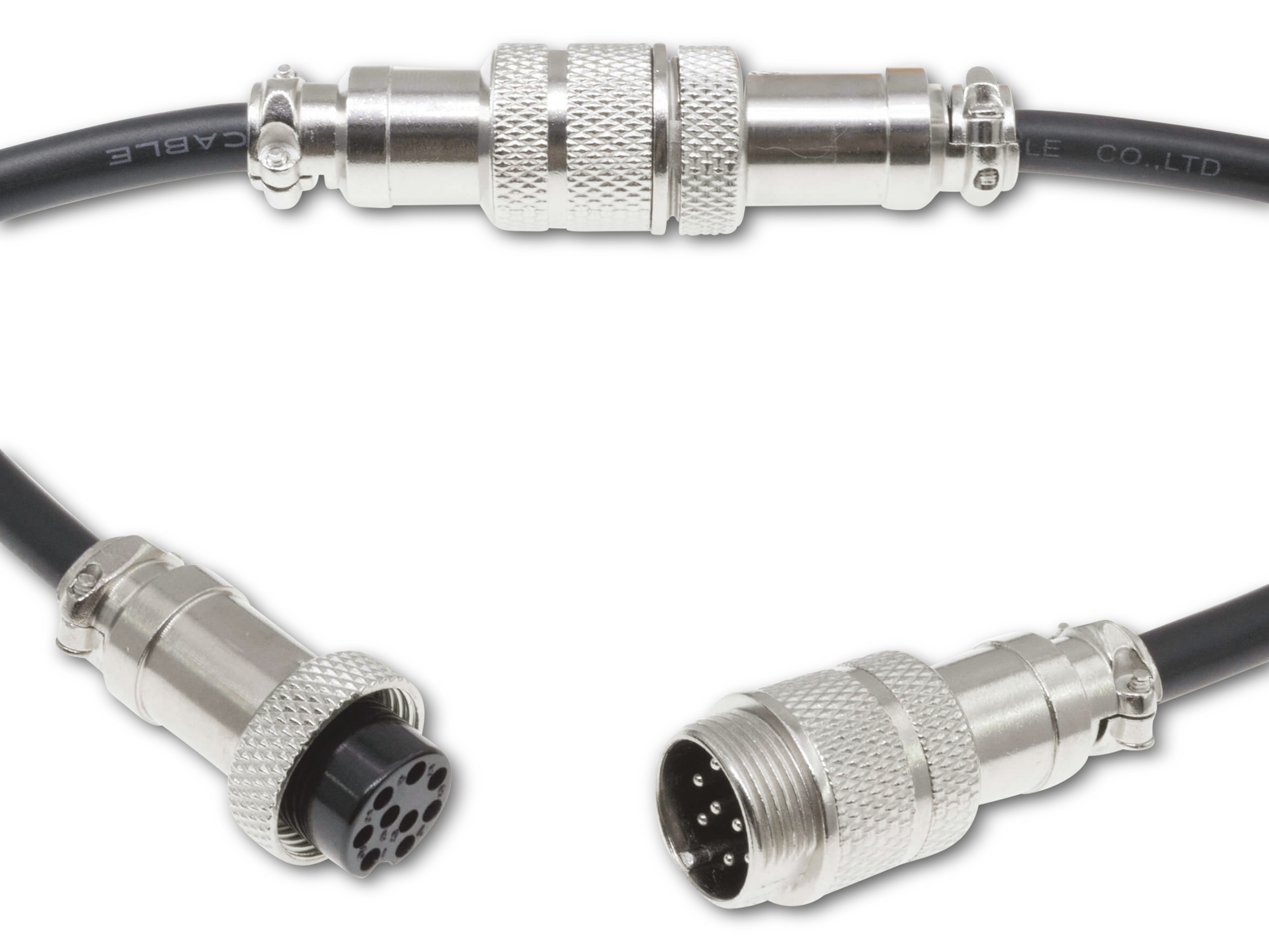 Rundsteckverbinder, 9-polig, 30V, 1A, Lötanschluss, IP55, wire to wire, 1 Stecker + 1 Buchse Rundsteckverbinder, 9-polig, 30V, 1A, Lötanschluss, IP55, wire to wire, 1 Stecker + 1 Buchse