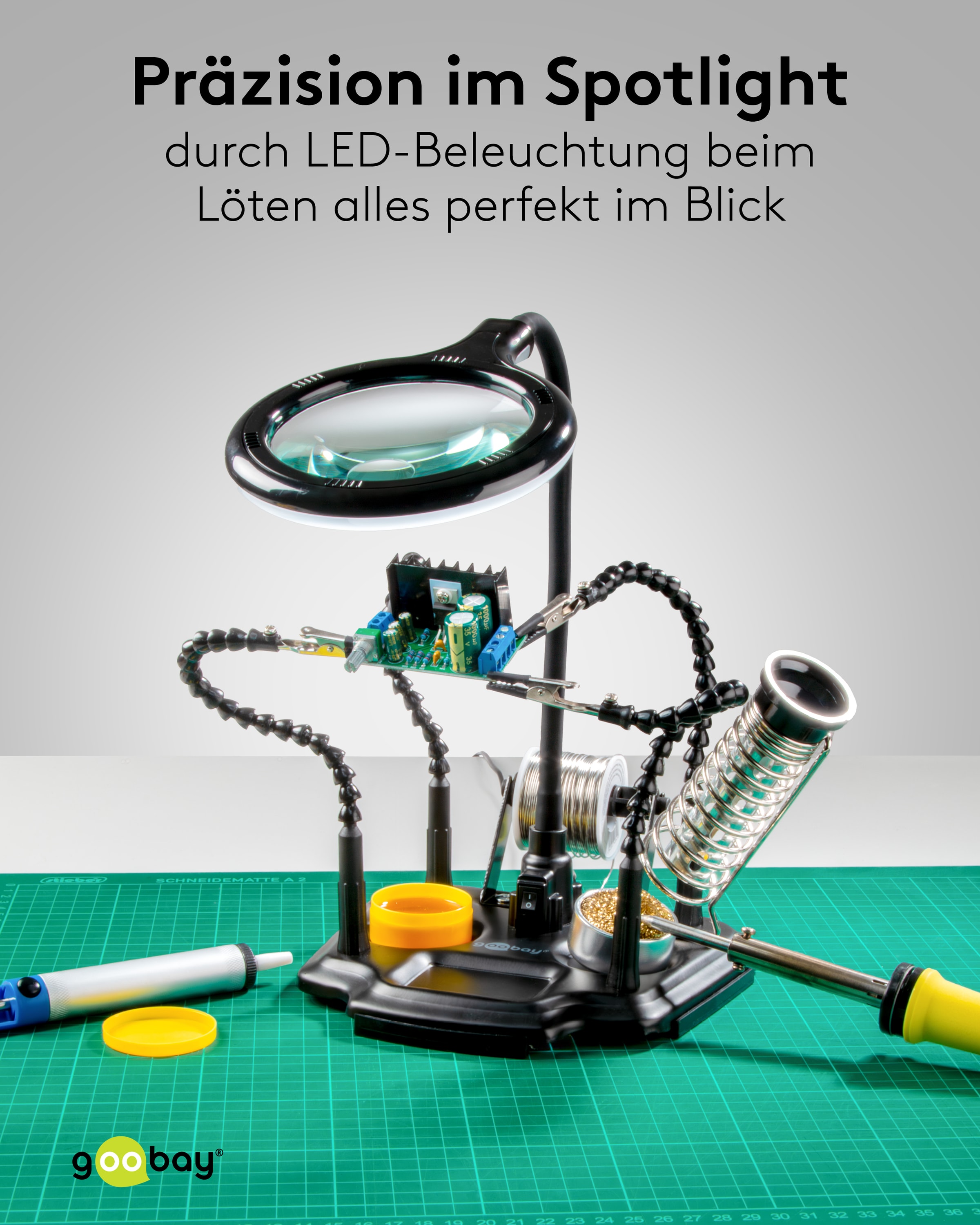 GOOBAY Löthilfe, 76558, mit Lupenleuchte und Schwanenhals-Armen