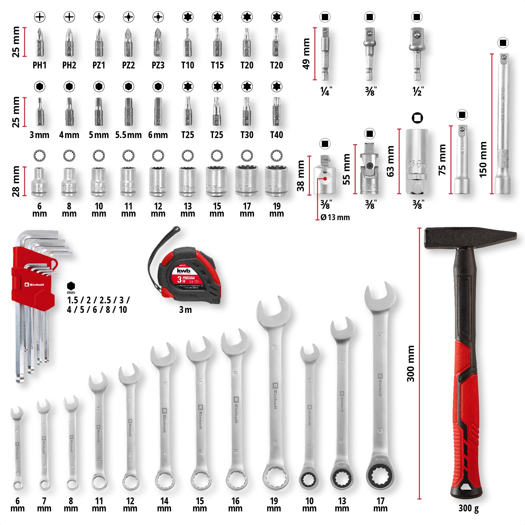 EINHELL Werkzeugkoffer, 370570, E-Case, 80-teilig