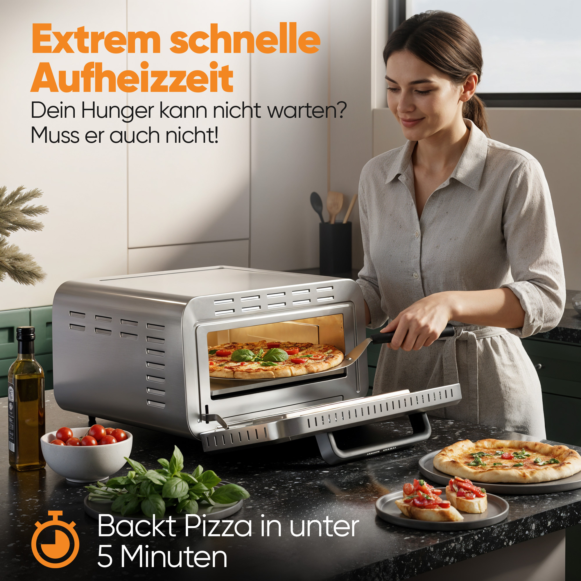 PROFICOOK Pizzaofen PC-PO 1323, inkl. Pizzastein & Pizzaheber, 400°C