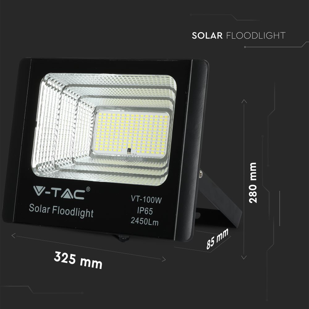 V-TAC Solar LED-Fluter VT-100W, 35 W, 4000 K, mit Panel + Fernbedienung