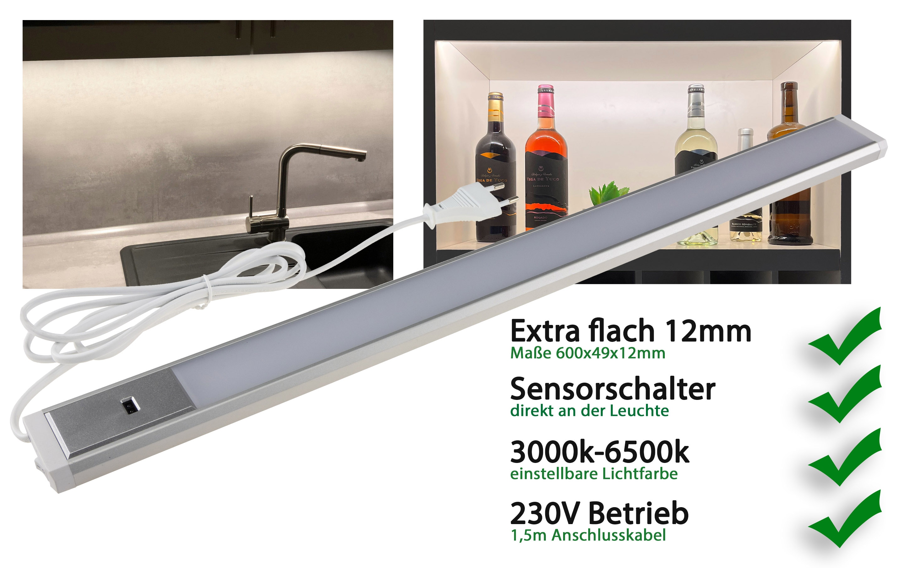 CHILITEC LED-Unterbauleuchte Comprido 600 CCT, EEK: G, 3000...6500 K, 60 cm CHILITEC LED-Unterbauleuchte Comprido 600 CCT, EEK: G, 3000...6500 K, 60 cm