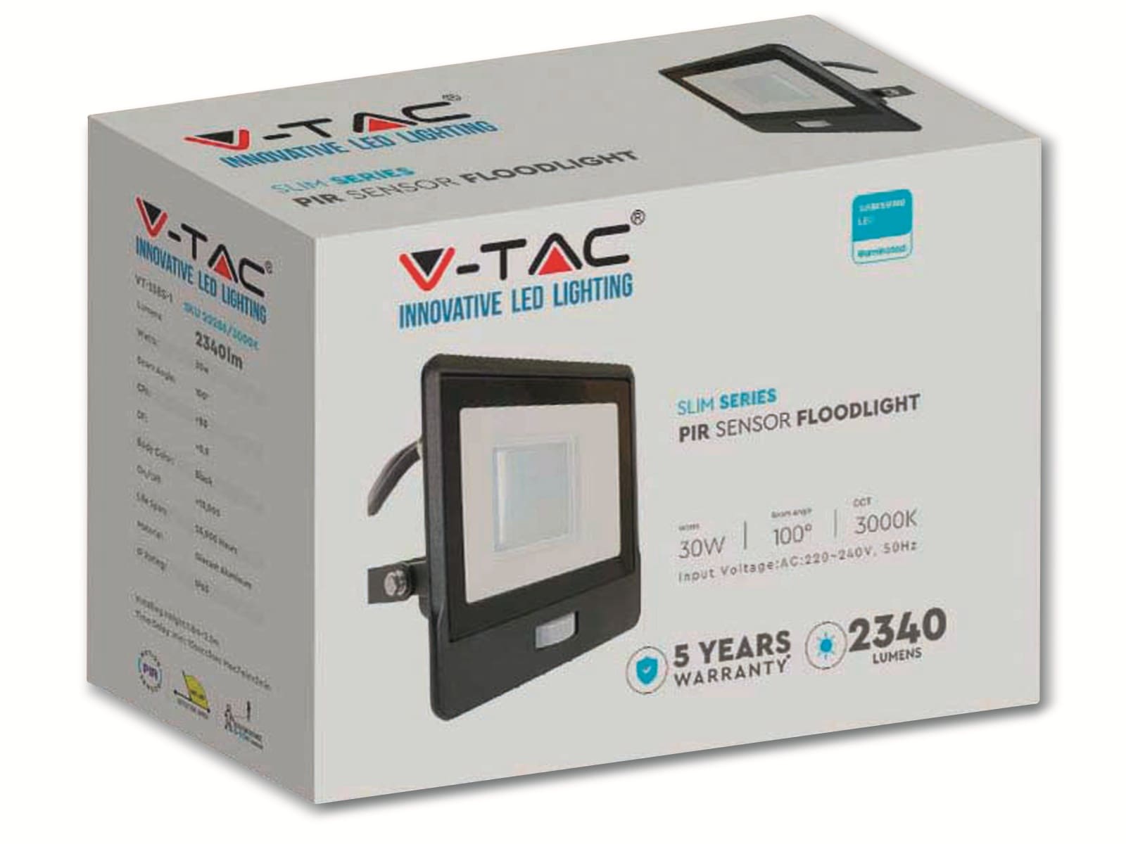 V-TAC LED-Fluter, Bewegungsmelder VT-138S-1 (20287) EEK: F, 30W, 2340 lm, 4000K, schwarz V-TAC LED-Fluter, Bewegungsmelder VT-138S-1 (20287) EEK: F, 30W, 2340 lm, 4000K, schwarz
