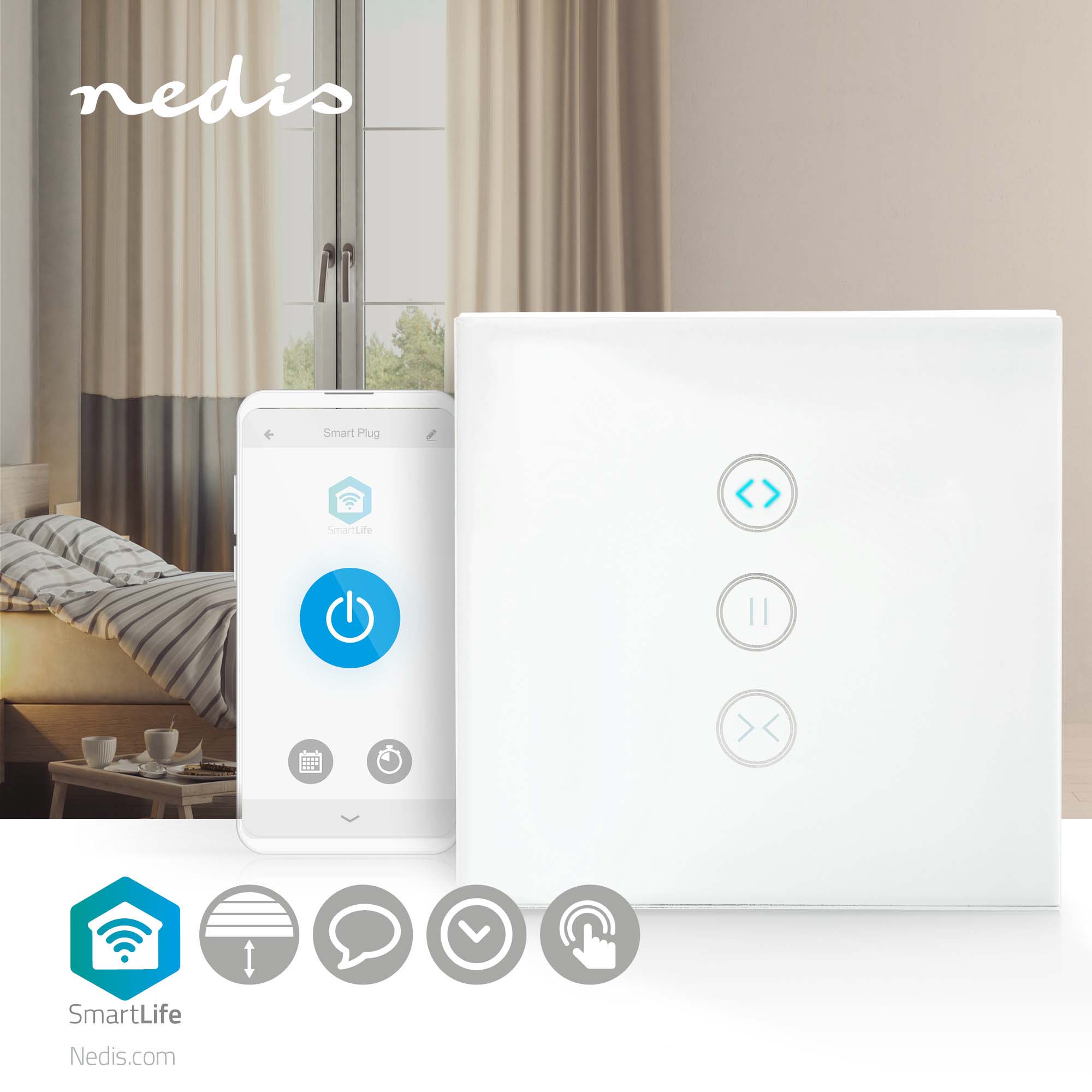 NEDIS Wandschalter SmartLife, Vohänge, Rolläden und Sonnenblenden, weiß