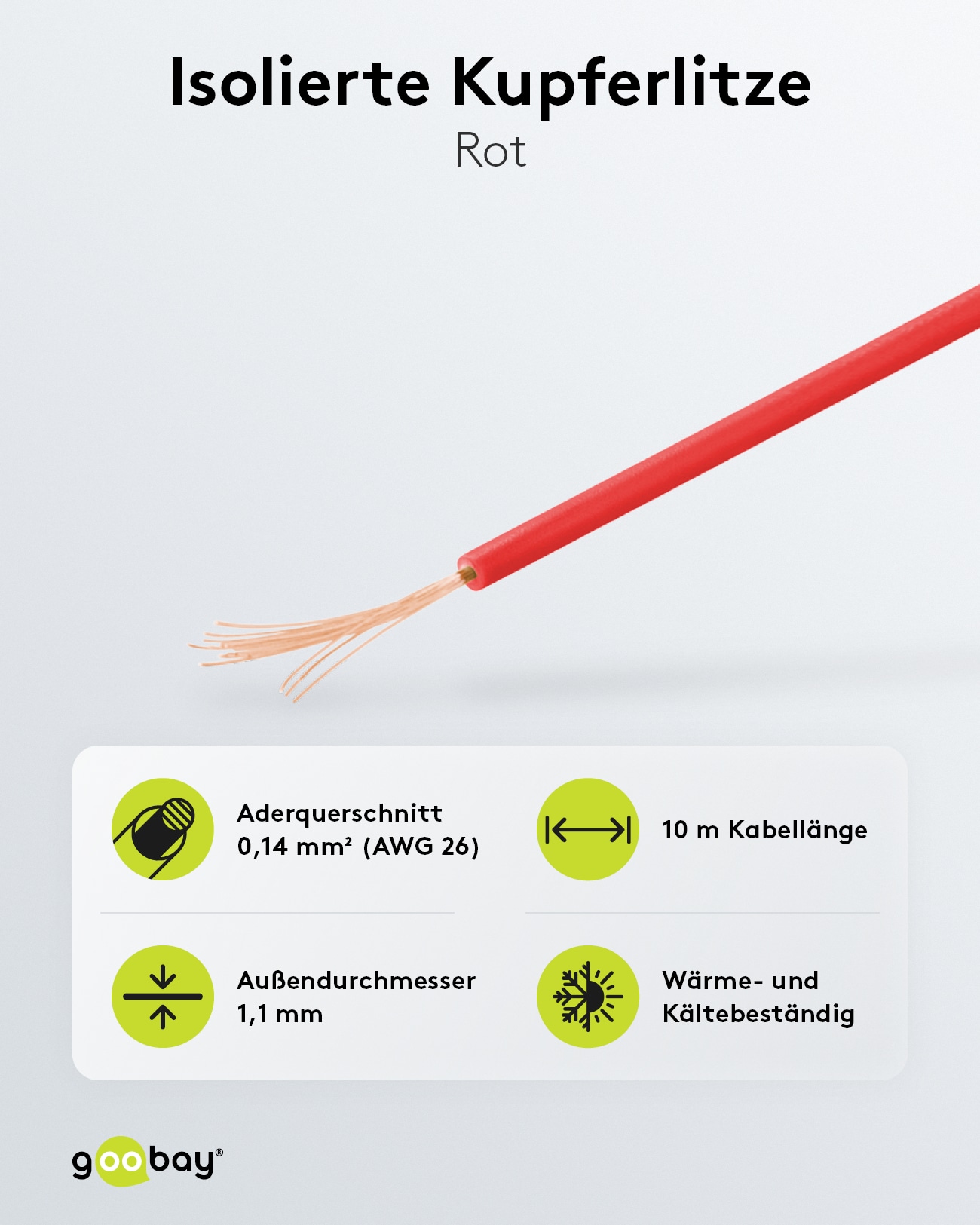 GOOBAY Kupferlitze 55044, 1x 0,14 mm², isoliert, 10 m, rot