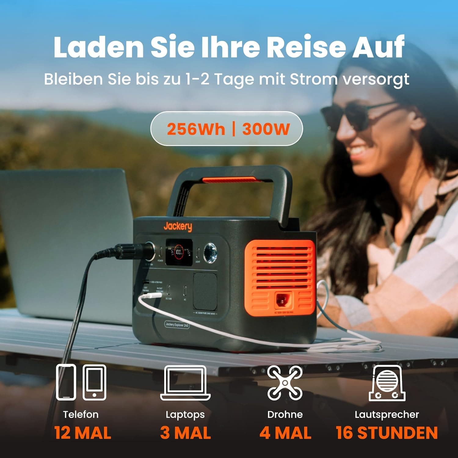 JACKERY Powerstation Explorer 240 V2, LiFePO4, 256 Wh, 300 W, 5-Port, USB-C PD 100 W, faltbarer Tragegriff JACKERY Powerstation Explorer 240 V2, LiFePO4, 256 Wh, 300 W, 5-Port, USB-C PD 100 W, faltbarer Tragegriff