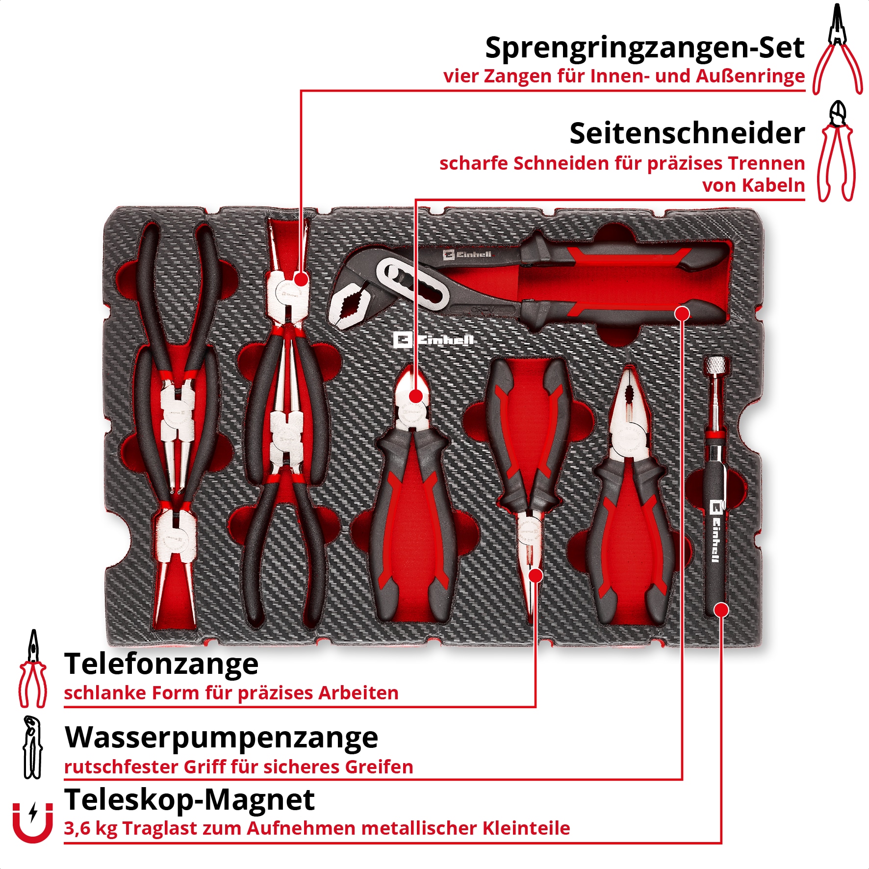 EINHELL E-Case-Einleger Zangen, 370522, 9-teilig EINHELL E-Case-Einleger Zangen, 370522, 9-teilig