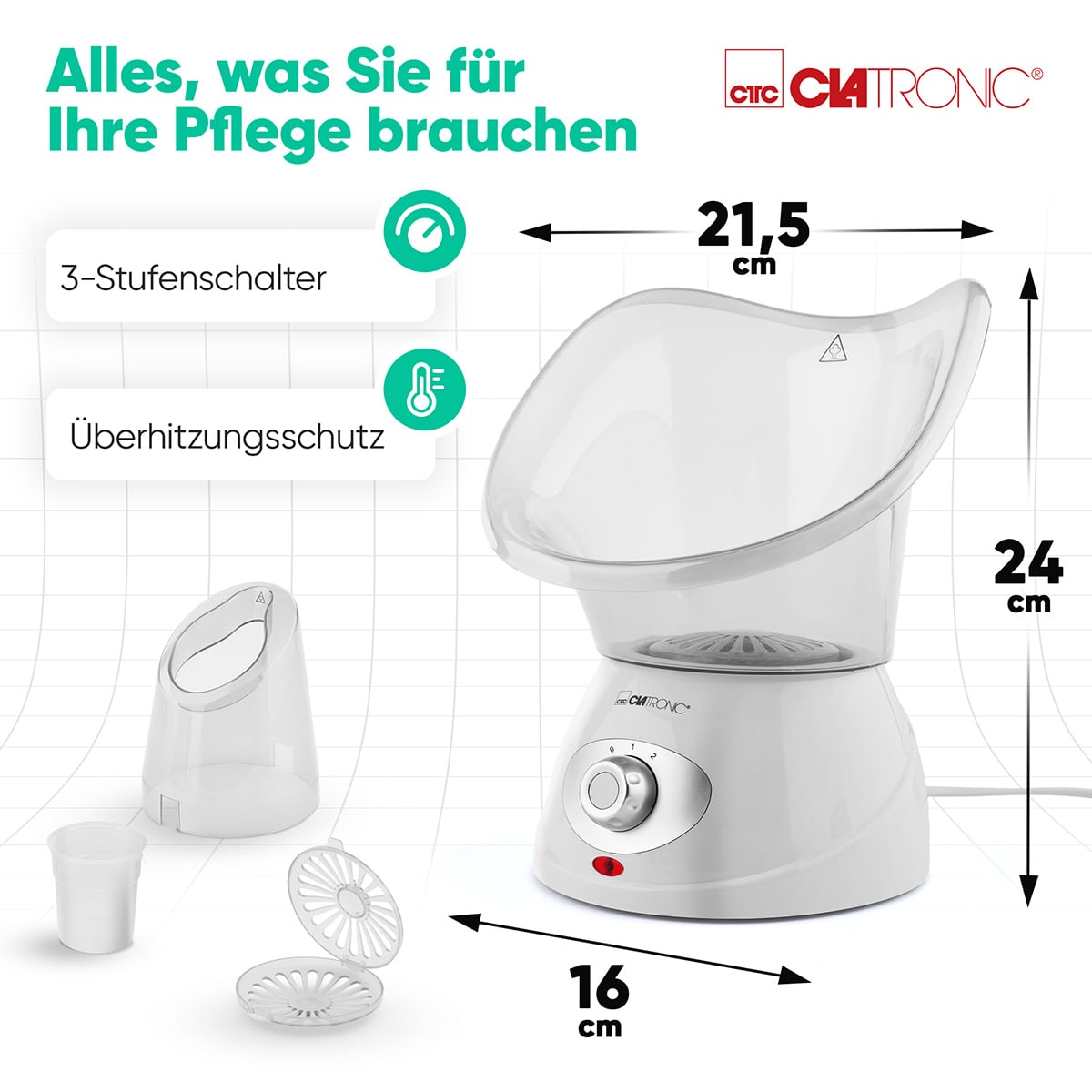 CLATRONIC Gesichtssauna & Inhalationsgerät GS 3656, 3-Stufen
